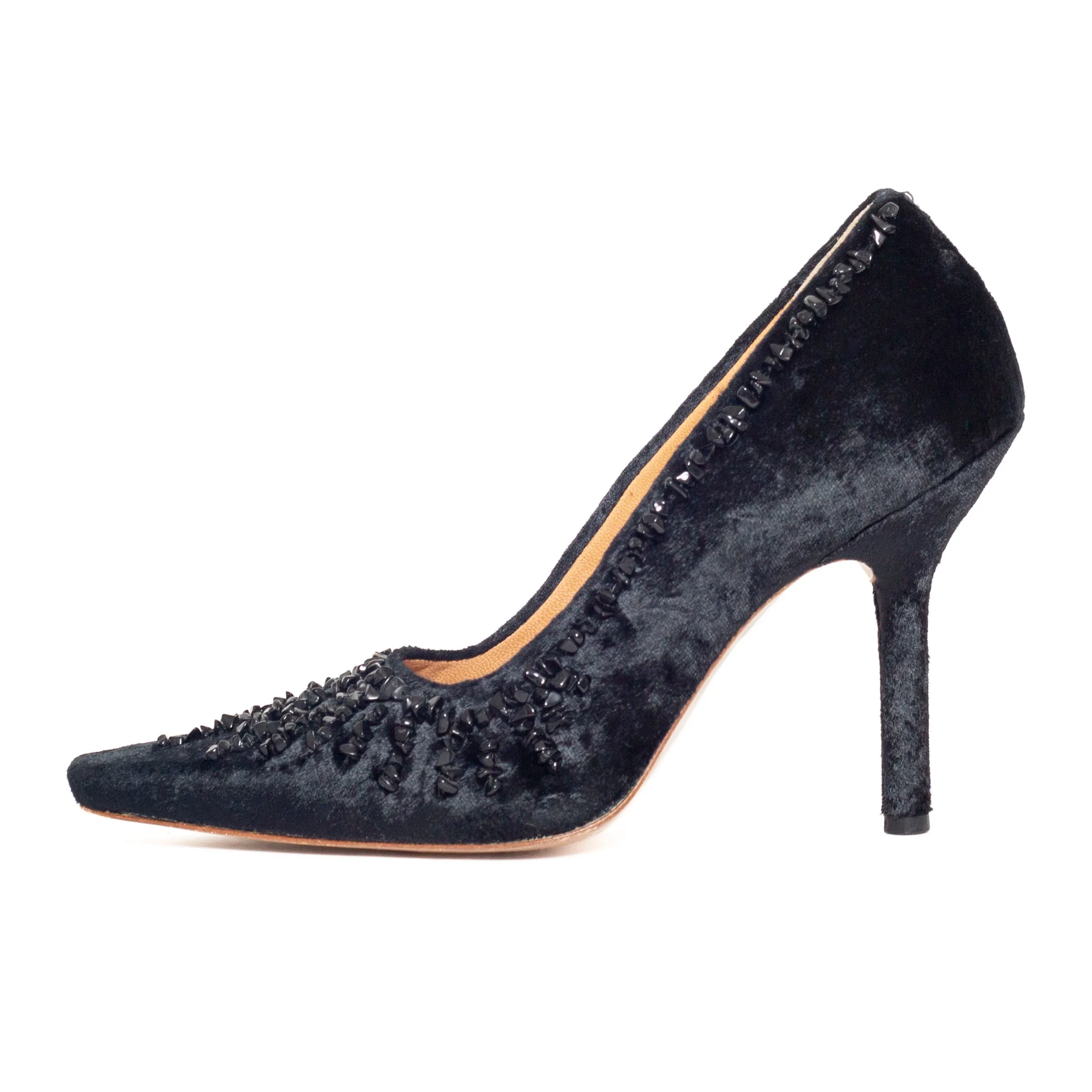 1990s Black Velvet Rock Beaded Pumps 8