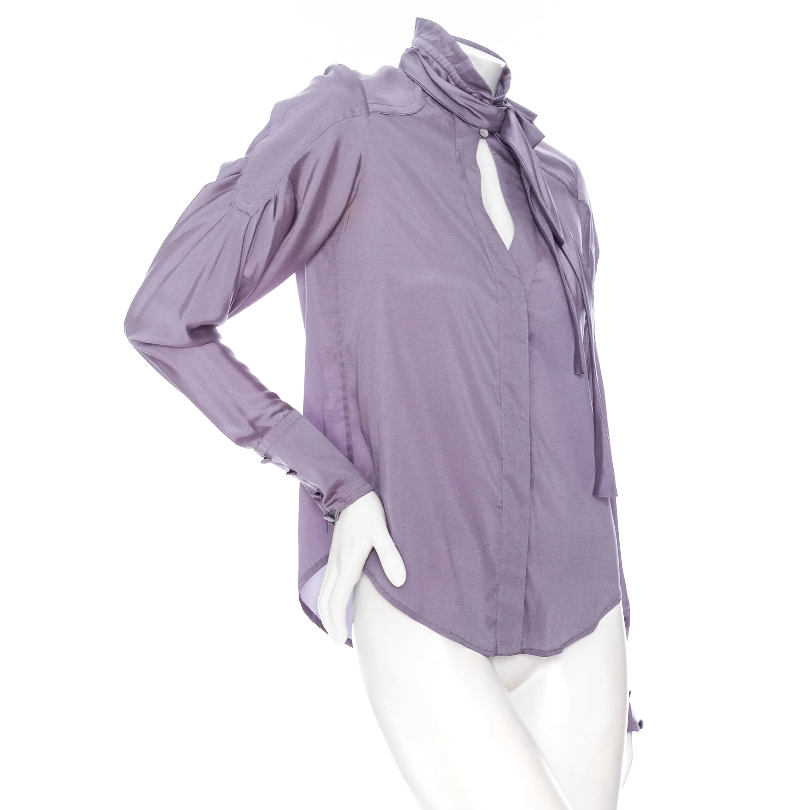 2005 Dusty Lavender Silk Bow-Neck Blouse