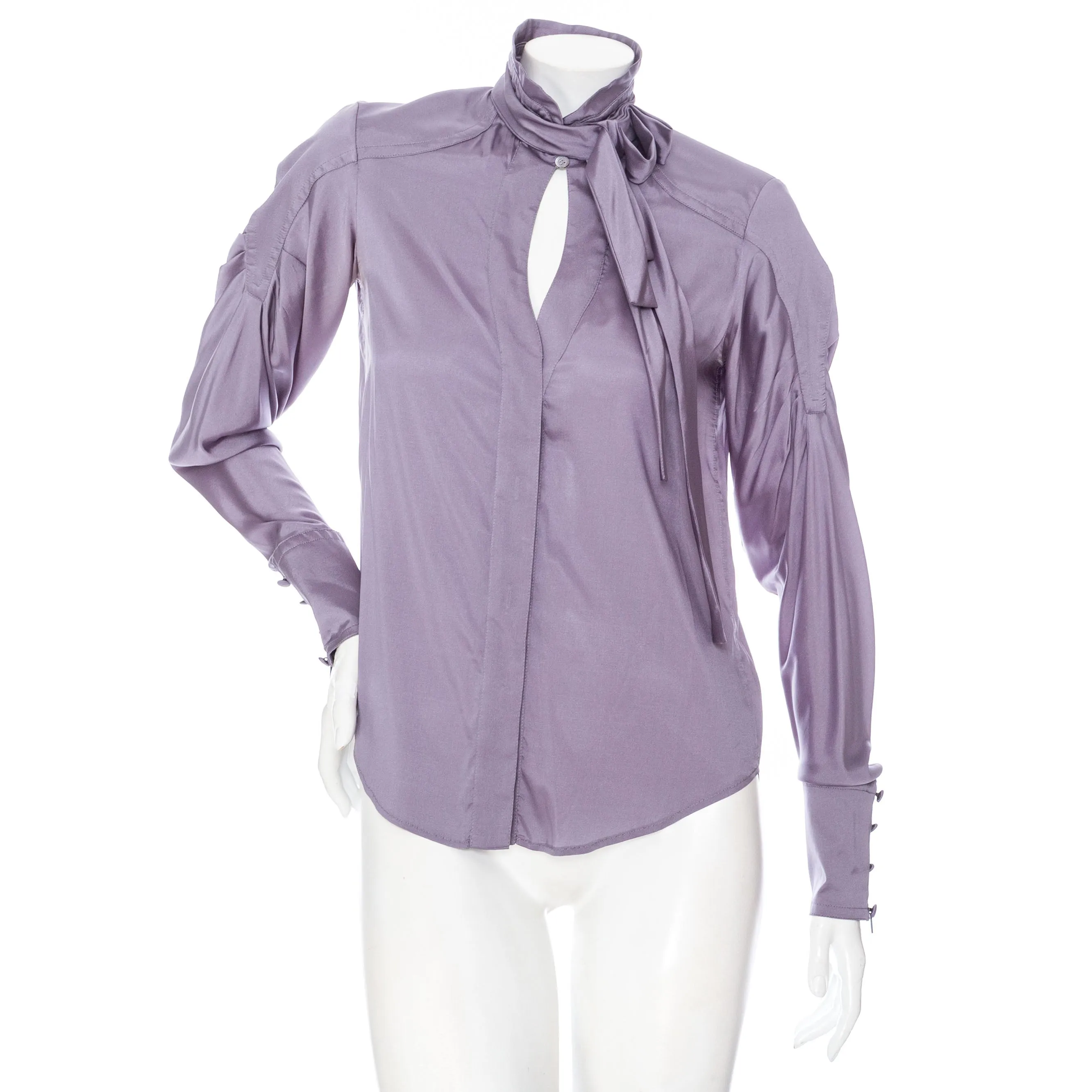 2005 Dusty Lavender Silk Bow-Neck Blouse