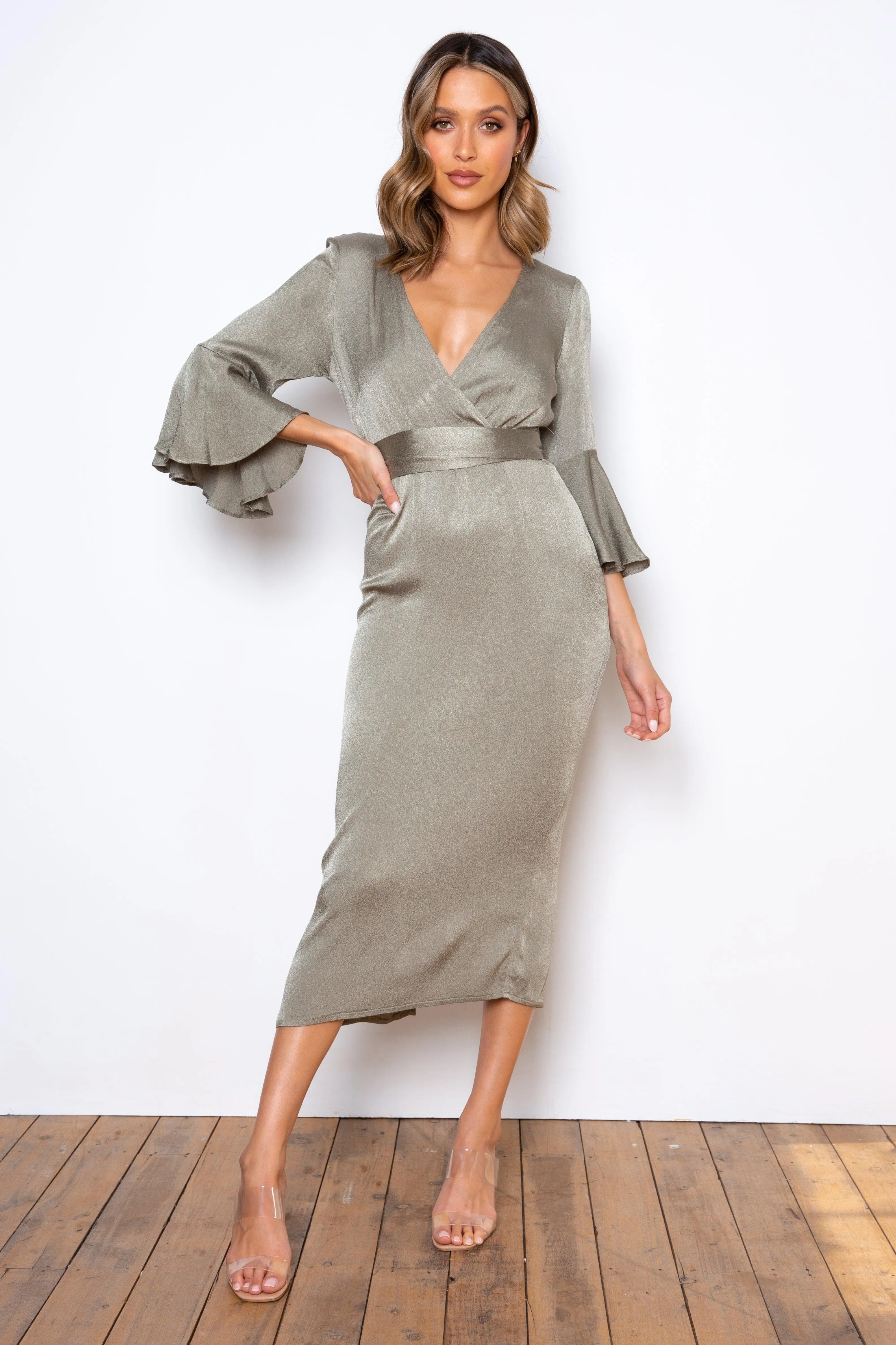 Elegant Olive Green Adira Dress - Perfect for Any Occasion