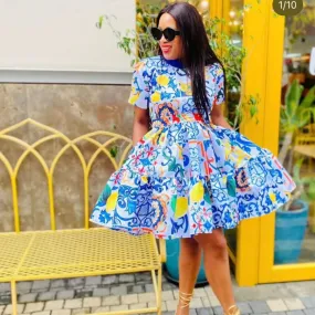 African Print Floral Dress