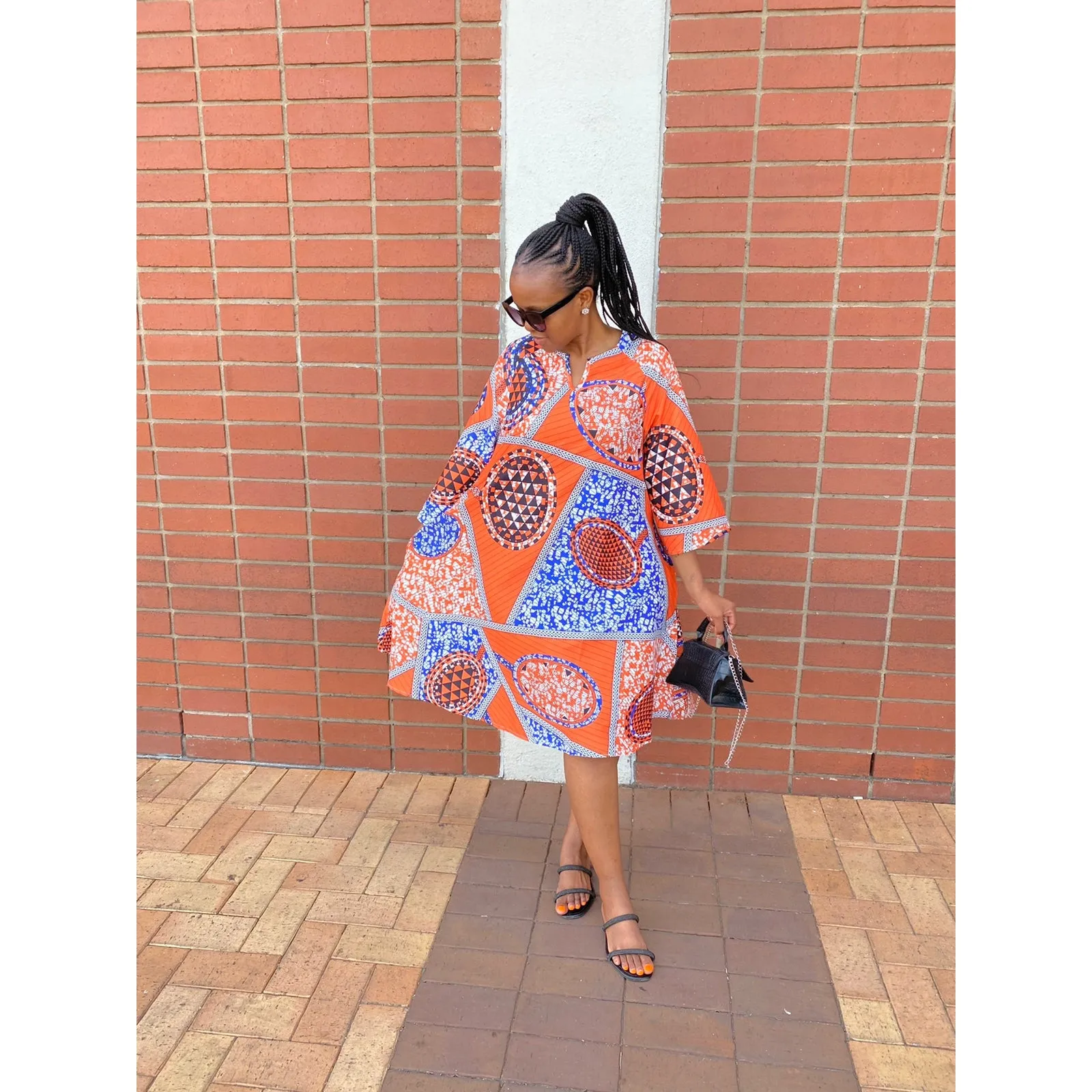 African Printed V-Neck Dress