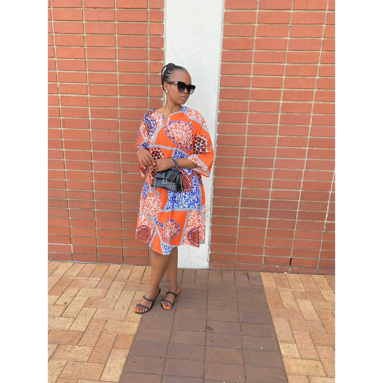 African Printed V-Neck Dress