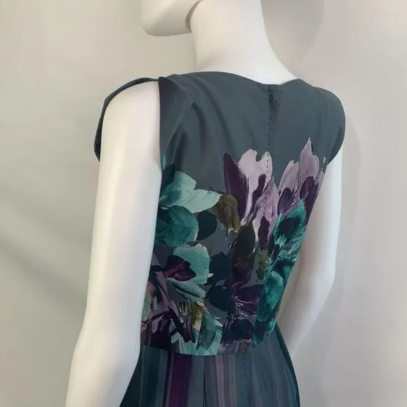 AlbertaFerretti gray silk floral print/pleated bottom dress