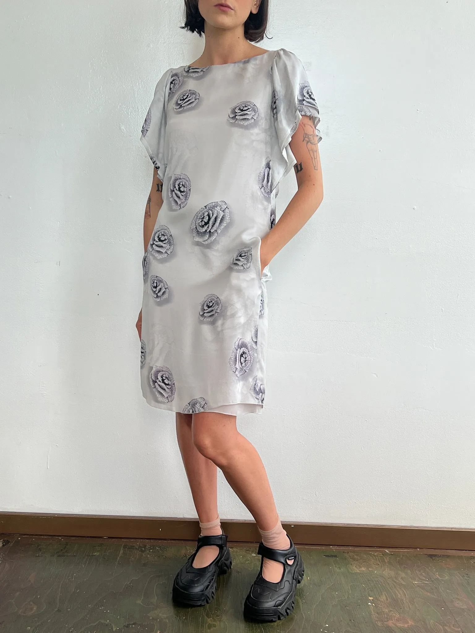 Armani Grayscale Roses Silk Dress (S)