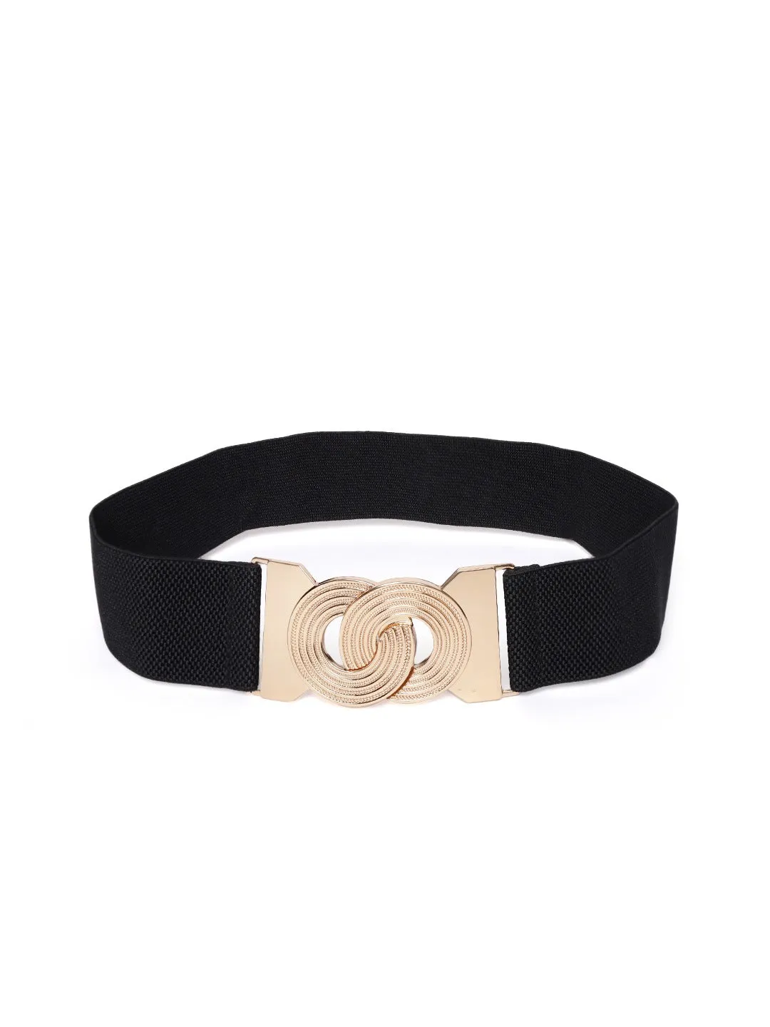 Berrylush Women Black Elastic Strap Golden D-Ring Buckle Belt