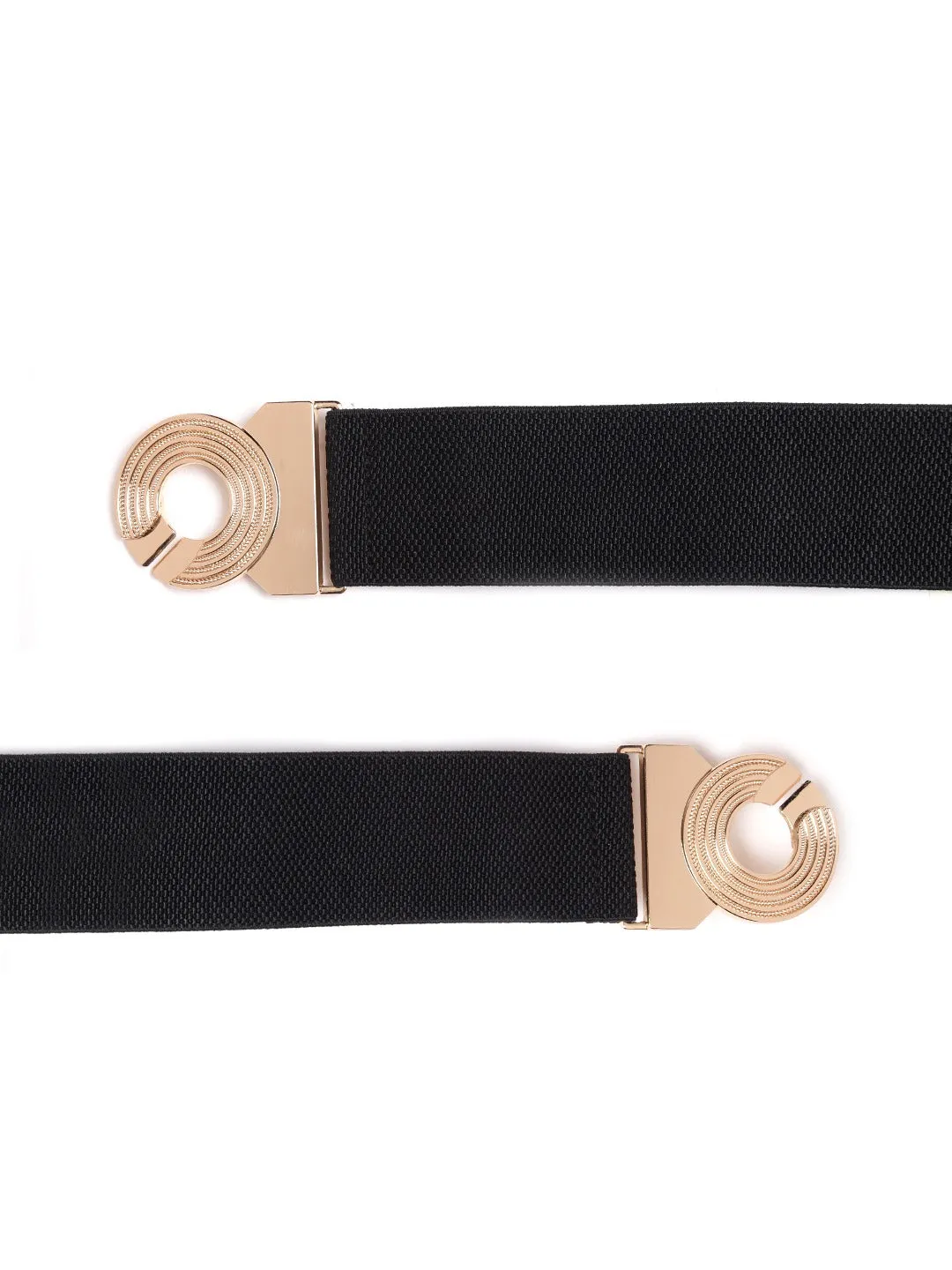 Berrylush Women Black Elastic Strap Golden D-Ring Buckle Belt