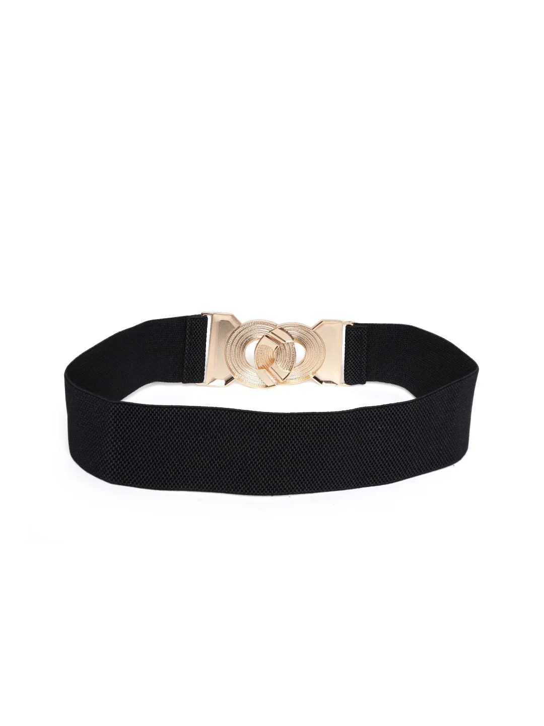 Berrylush Women Black Elastic Strap Golden D-Ring Buckle Belt