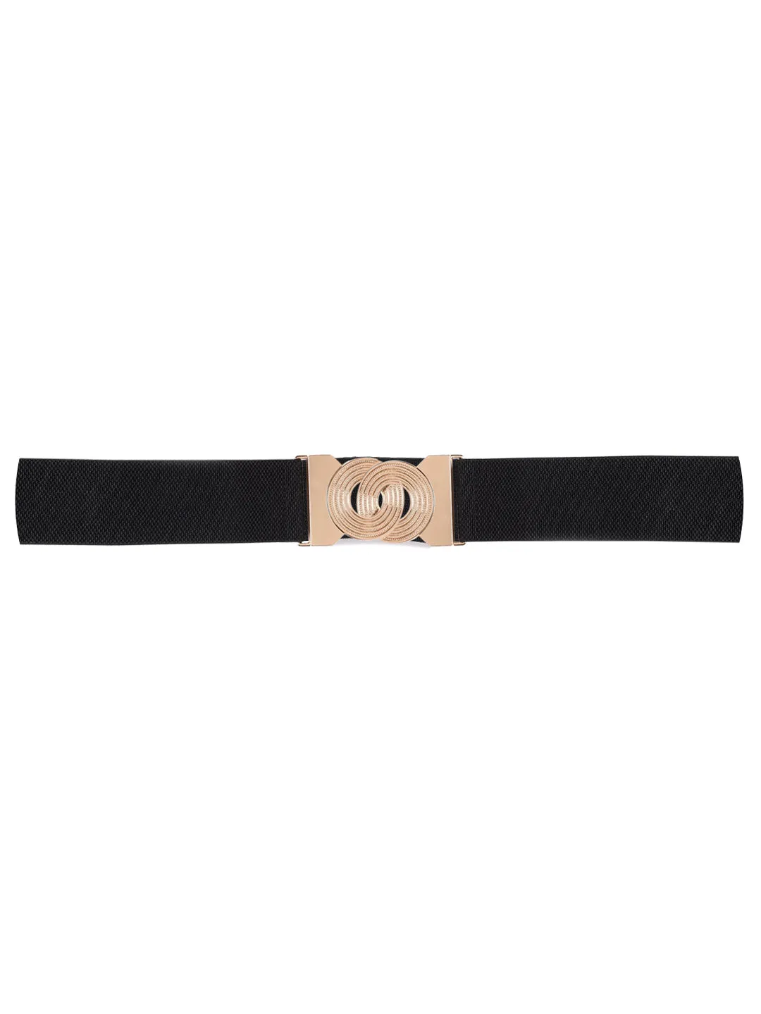 Berrylush Women Black Elastic Strap Golden D-Ring Buckle Belt