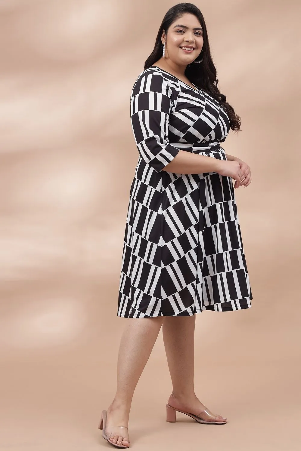 Black Monochrome Printed True Wrap Dress