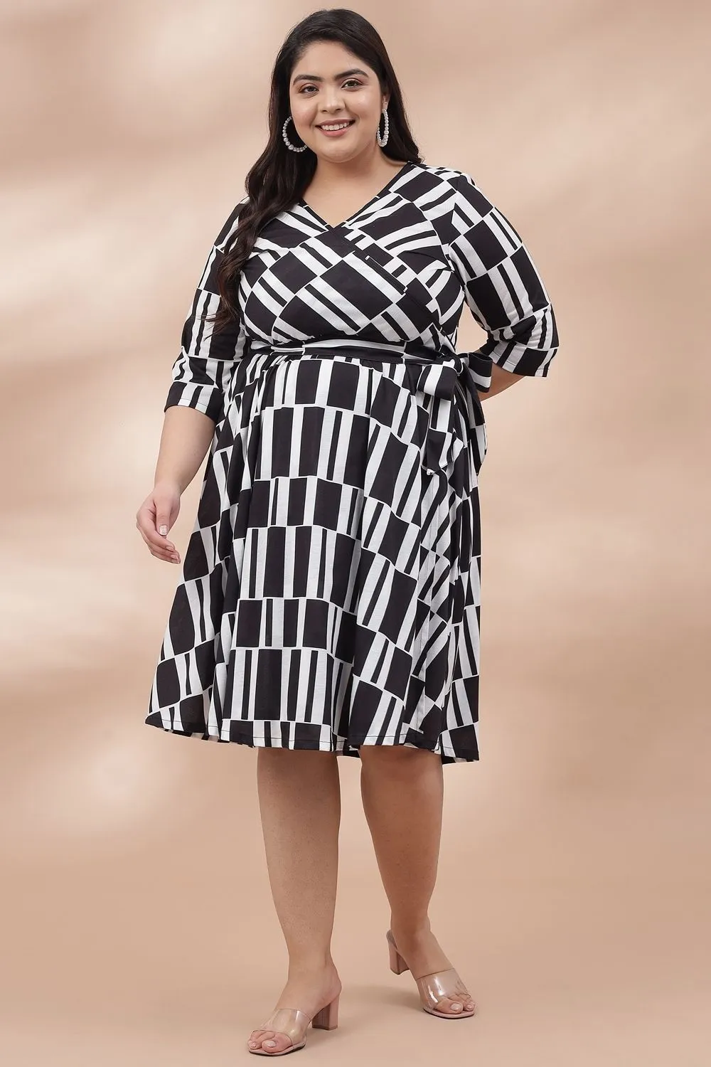 Black Monochrome Printed True Wrap Dress