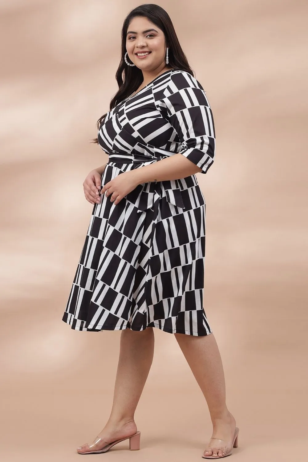 Black Monochrome Printed True Wrap Dress