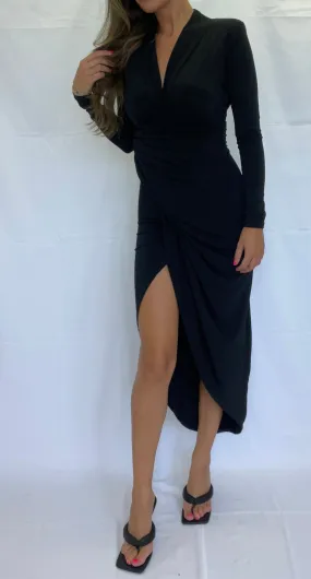 Black Wrap Midi Dress