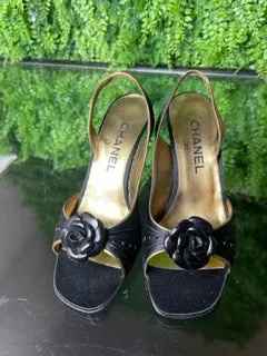 Brand New Chanel Camellia Satin Slingbacks 36.5