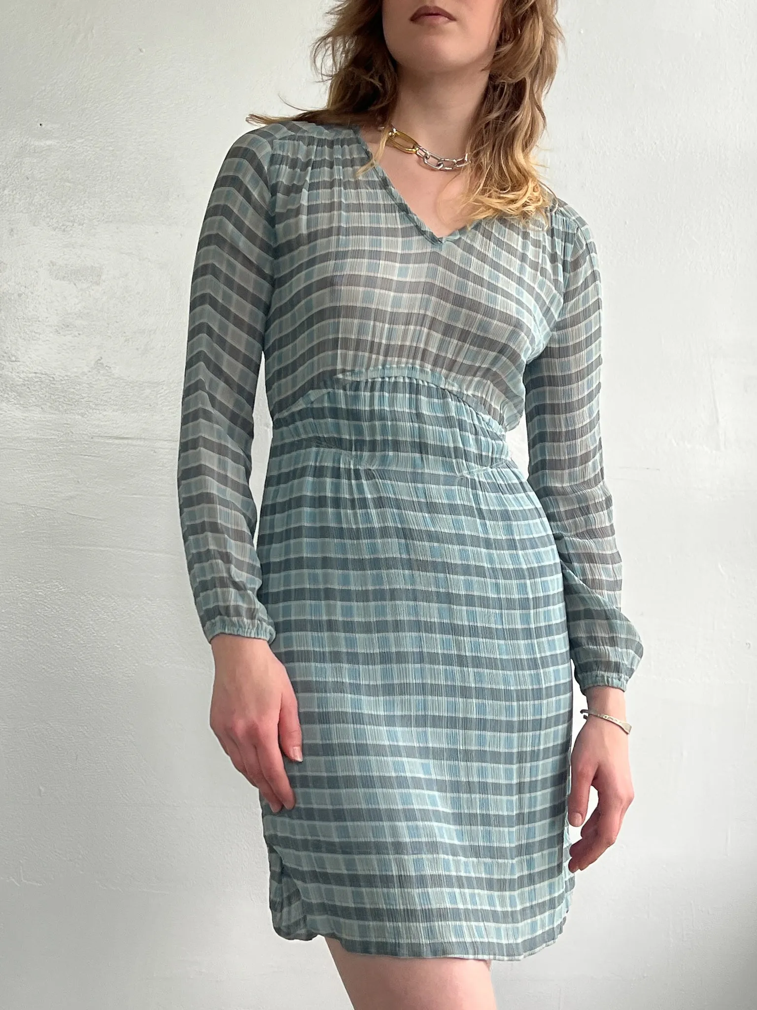 Burberry Brit Blue Plaid Silk Dress (S)