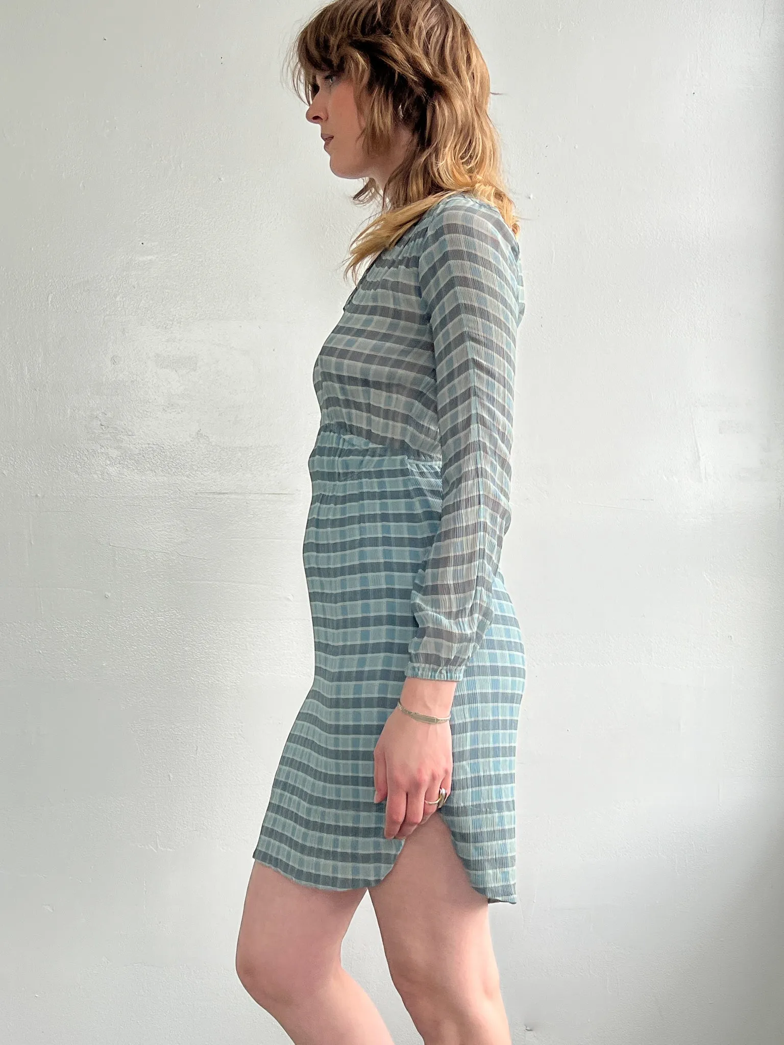 Burberry Brit Blue Plaid Silk Dress (S)