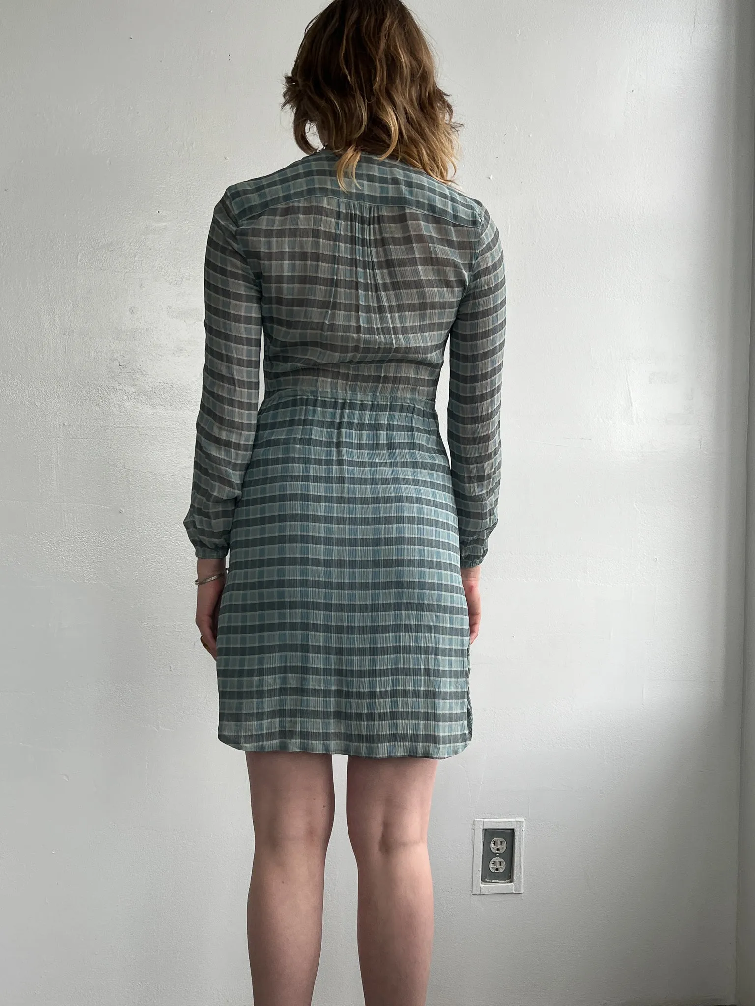 Burberry Brit Blue Plaid Silk Dress (S)