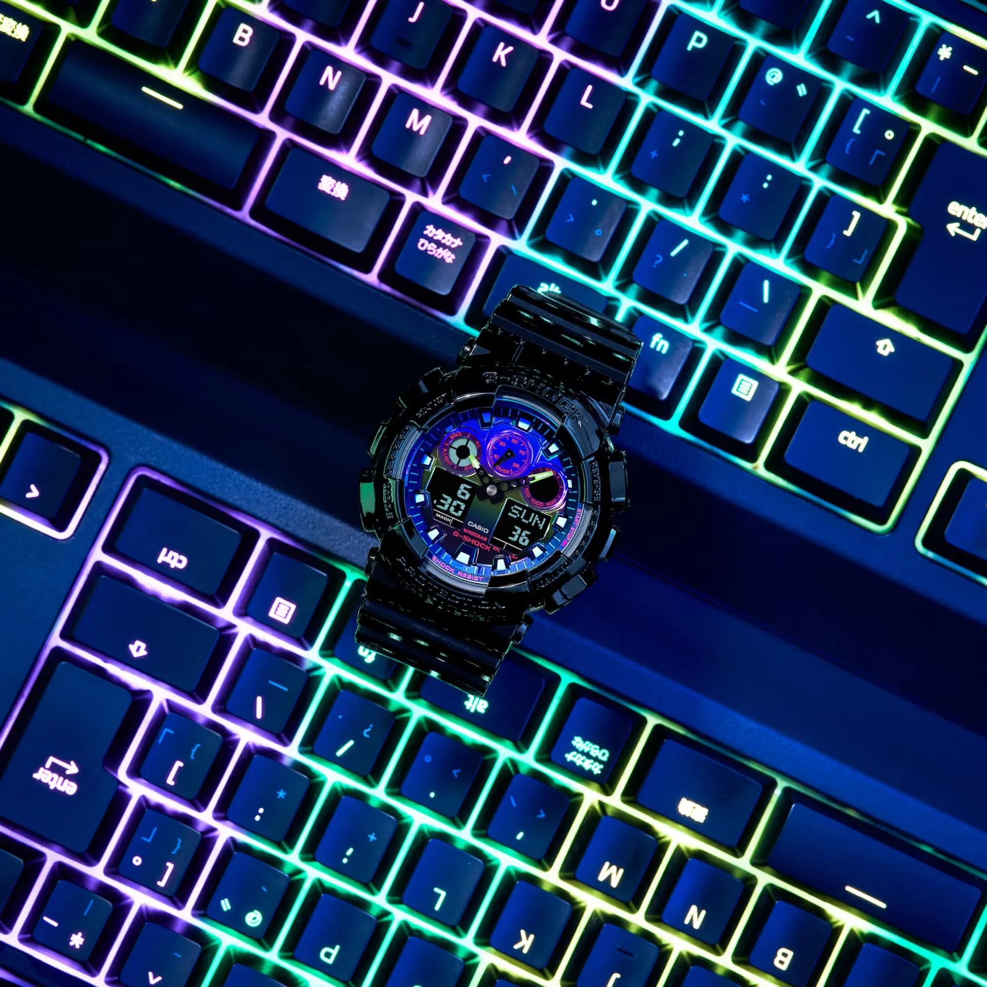 CASIO G-SHOCK GA100RGB-1A Garish Rainbow Gamers RGB Watch