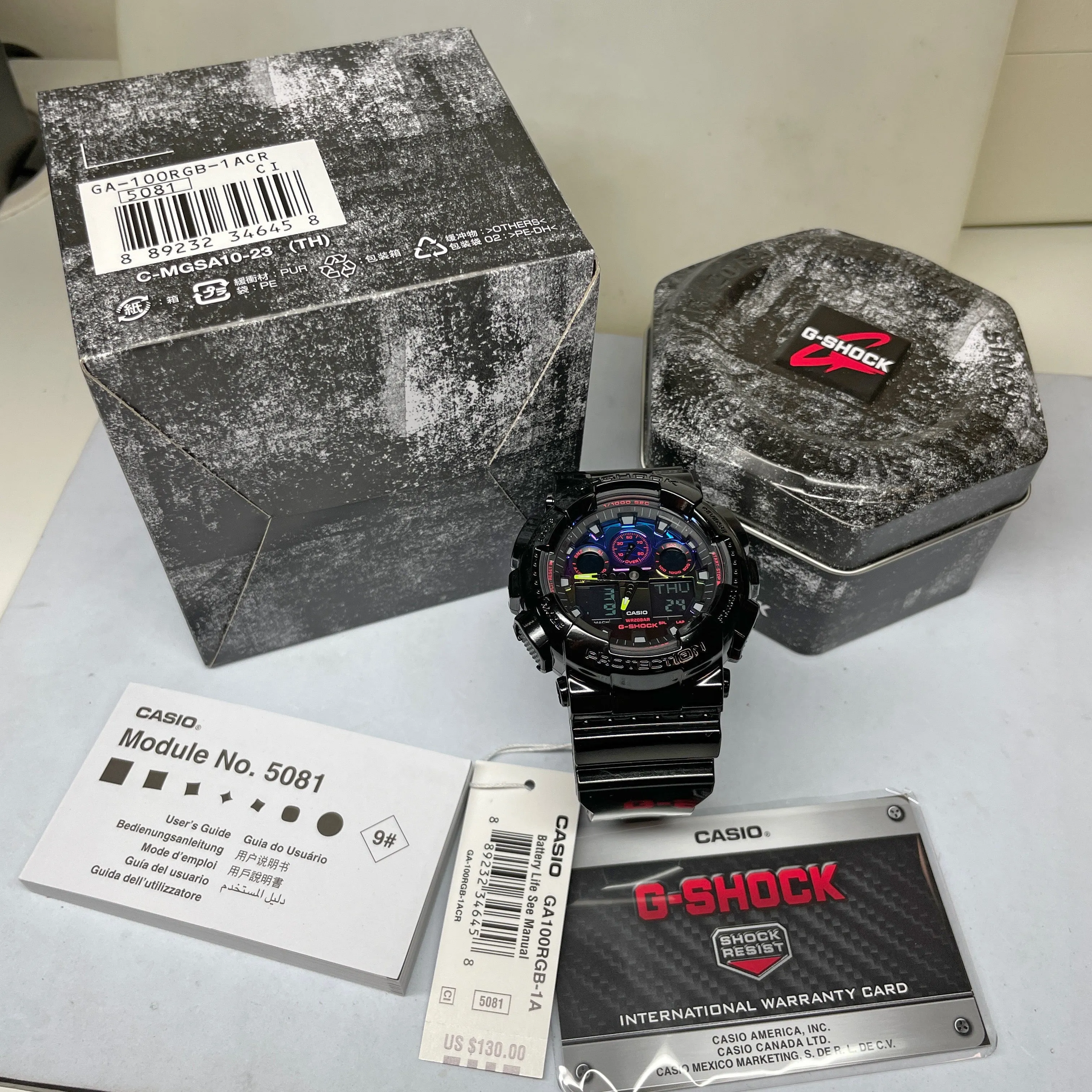 CASIO G-SHOCK GA100RGB-1A Garish Rainbow Gamers RGB Watch