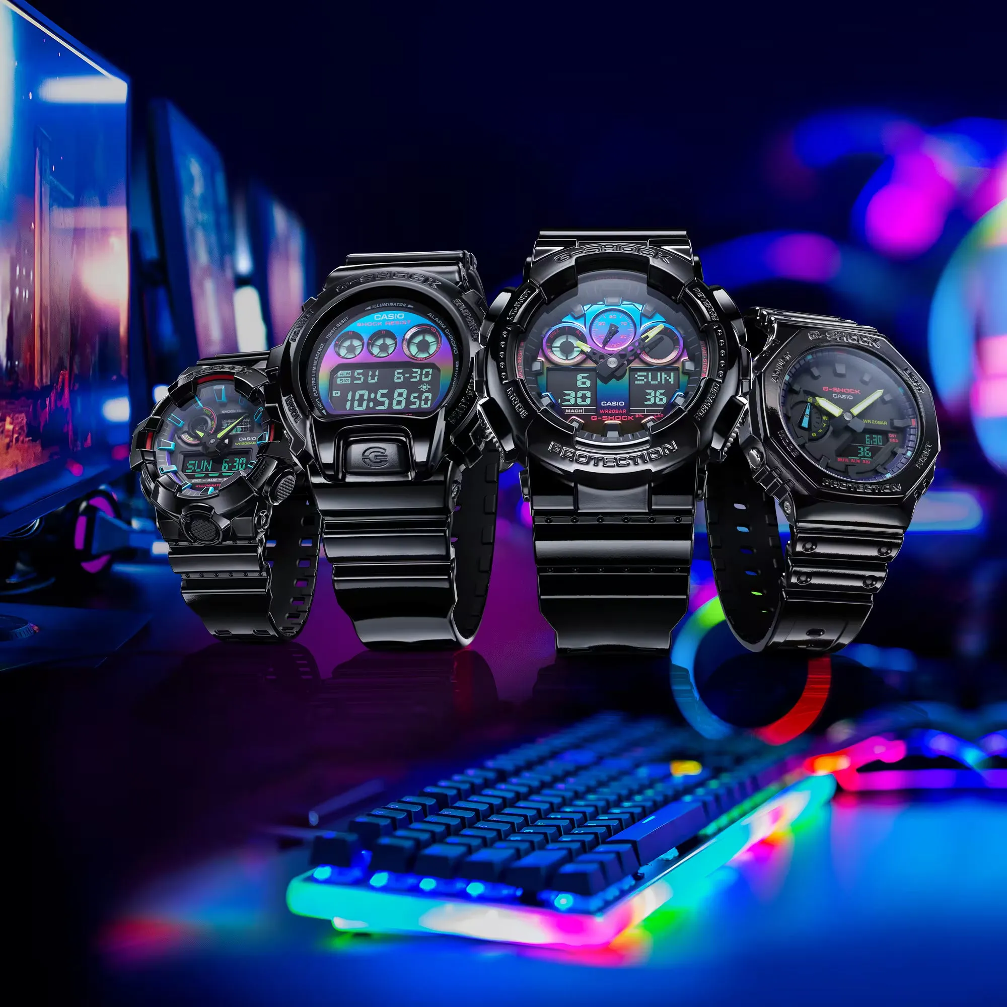 CASIO G-SHOCK GA100RGB-1A Garish Rainbow Gamers RGB Watch