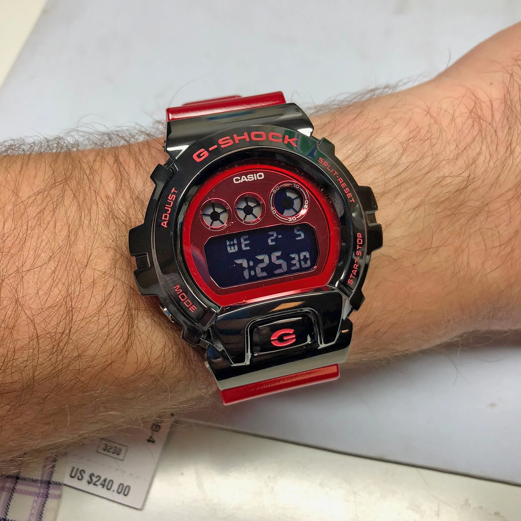 Casio G-Shock GM-6900B-4 Red Stainless Steel Metal Bezel 25th Anniversary Watch