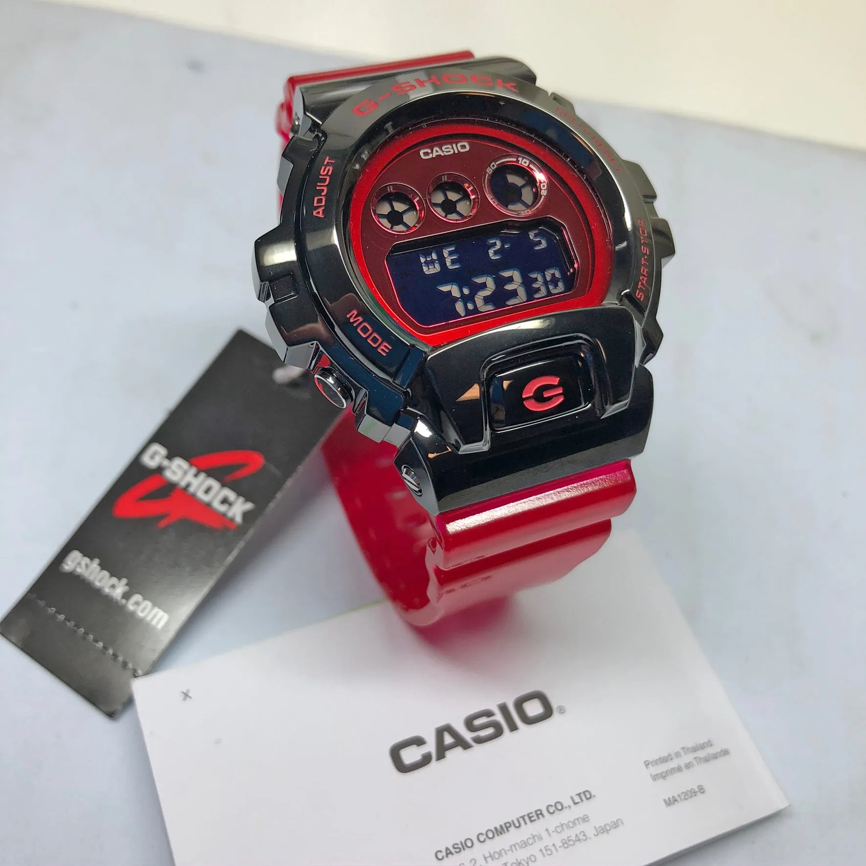 Casio G-Shock GM-6900B-4 Red Stainless Steel Metal Bezel 25th Anniversary Watch