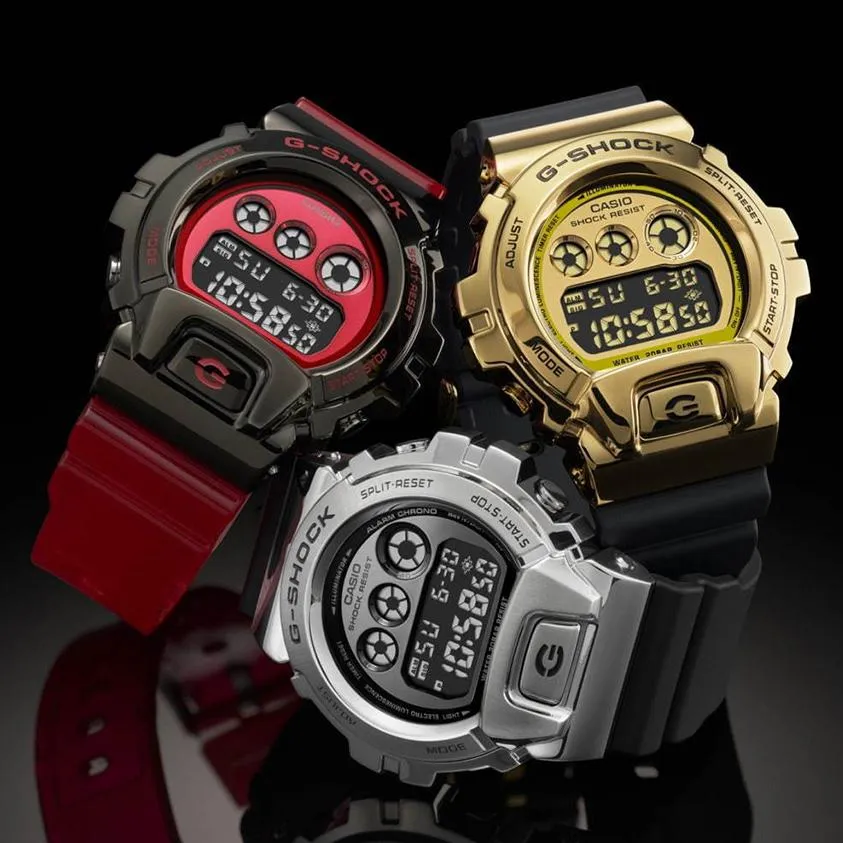 Casio G-Shock GM-6900B-4 Red Stainless Steel Metal Bezel 25th Anniversary Watch