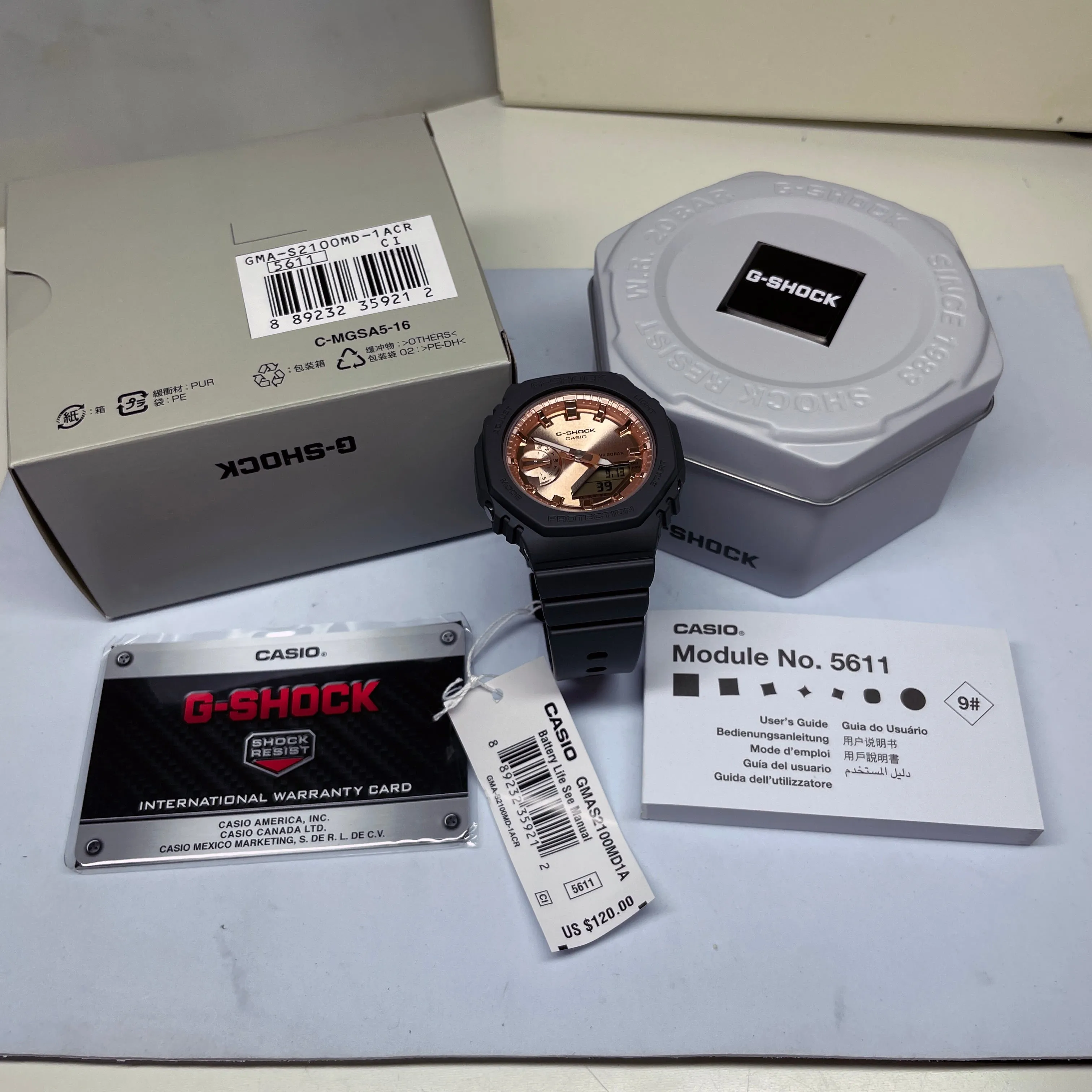 Casio G-Shock GMAS2100 “Mini CasiOak” Black Metallic Gold Watch GMAS2100MD-1A