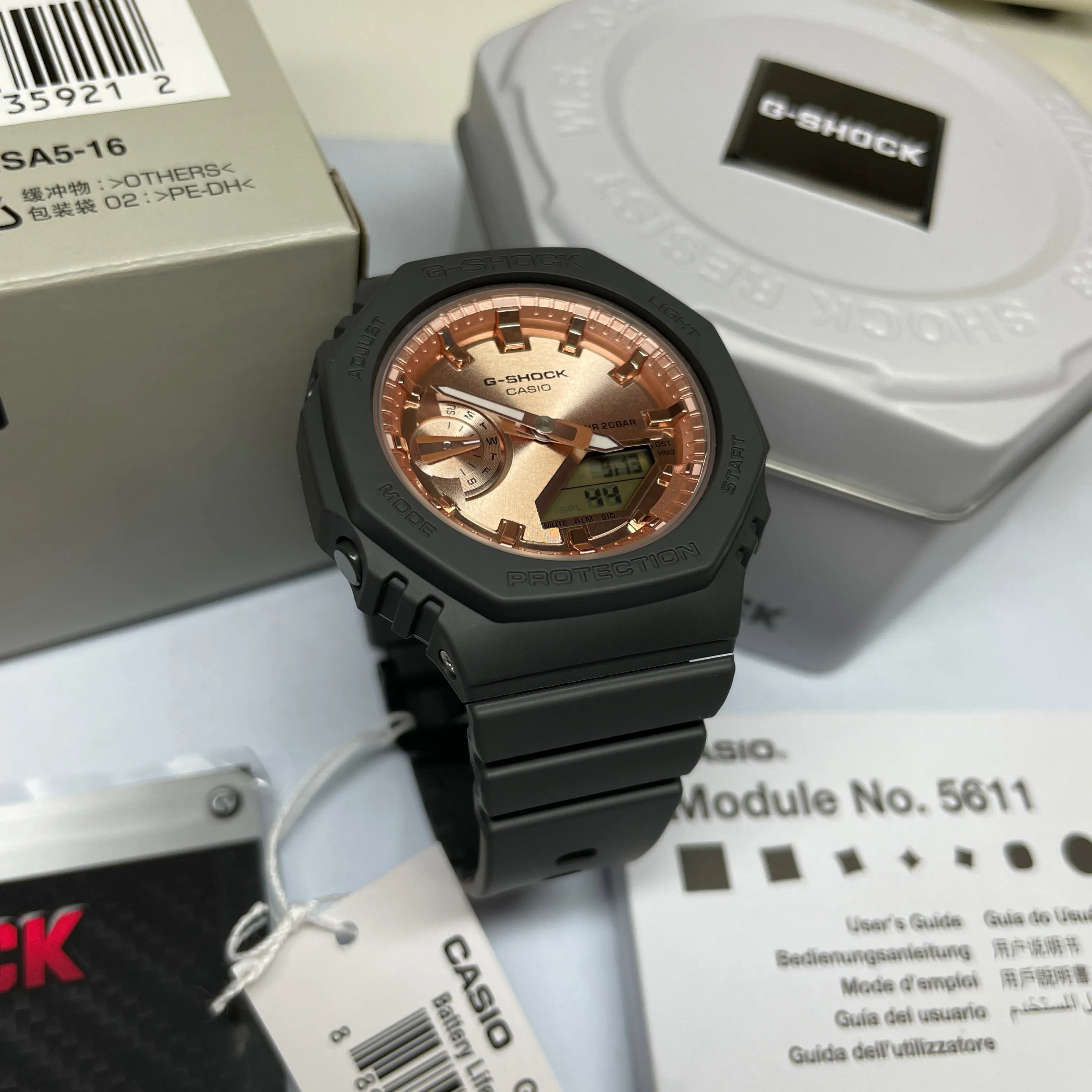 Casio G-Shock GMAS2100 “Mini CasiOak” Black Metallic Gold Watch GMAS2100MD-1A