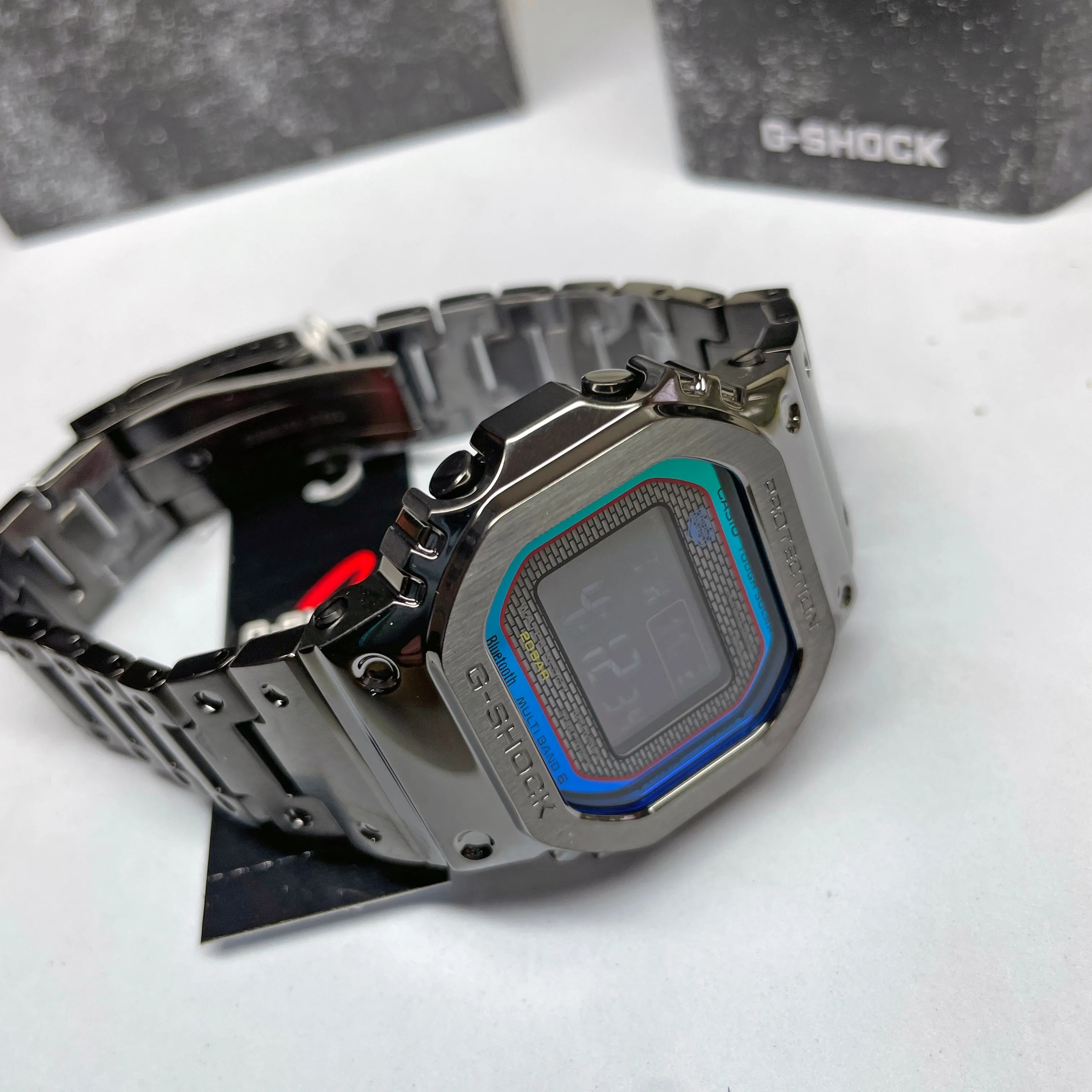 CASIO G-SHOCK GMWB5000BPC-1 Bluetooth Polychromatic Rainbow Full Metal Solar Square Watch Black