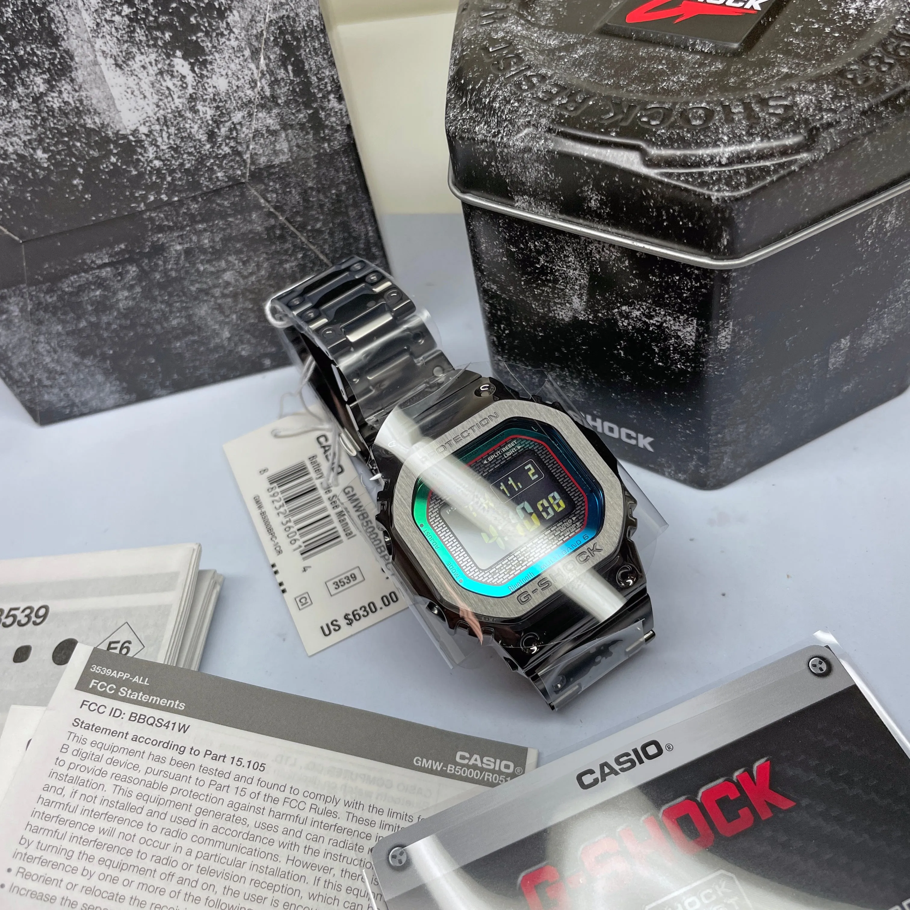 CASIO G-SHOCK GMWB5000BPC-1 Bluetooth Polychromatic Rainbow Full Metal Solar Square Watch Black