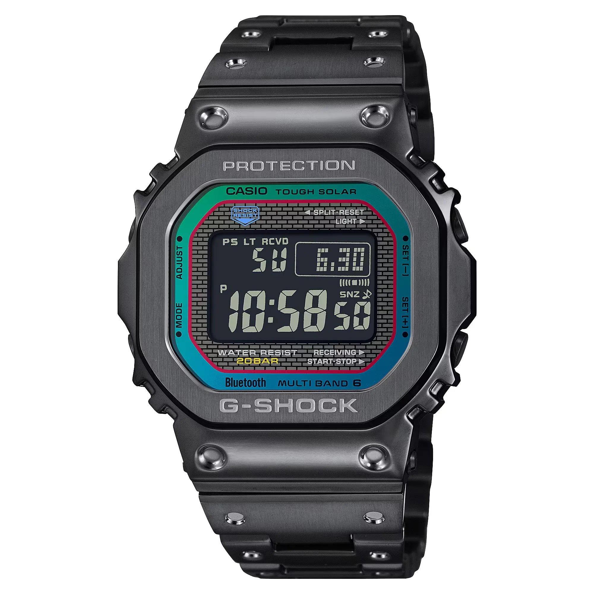 CASIO G-SHOCK GMWB5000BPC-1 Bluetooth Polychromatic Rainbow Full Metal Solar Square Watch Black