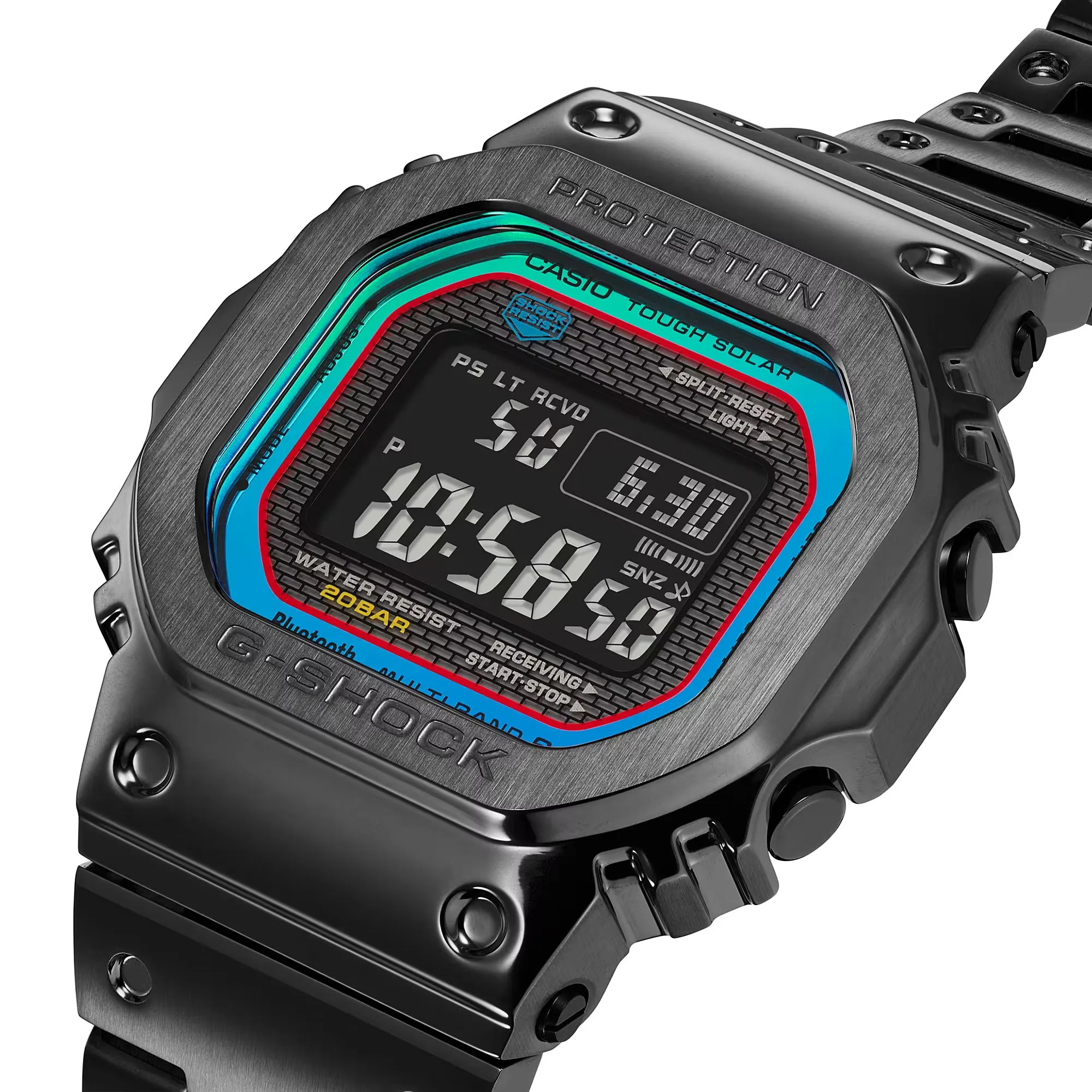 CASIO G-SHOCK GMWB5000BPC-1 Bluetooth Polychromatic Rainbow Full Metal Solar Square Watch Black