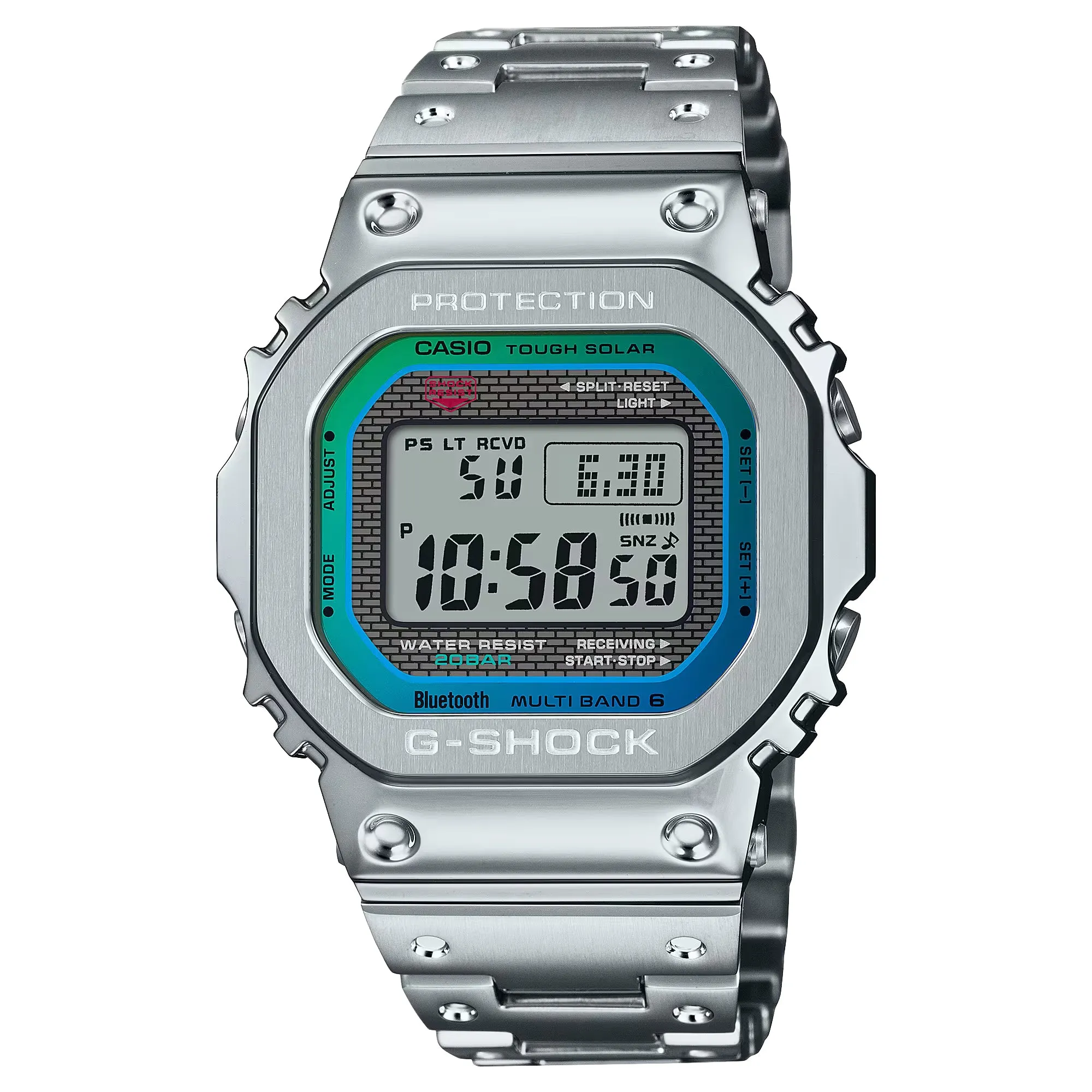 CASIO G-SHOCK GMWB5000PC-1 Bluetooth Polychromatic Rainbow Full Metal Solar Square Watch Steel