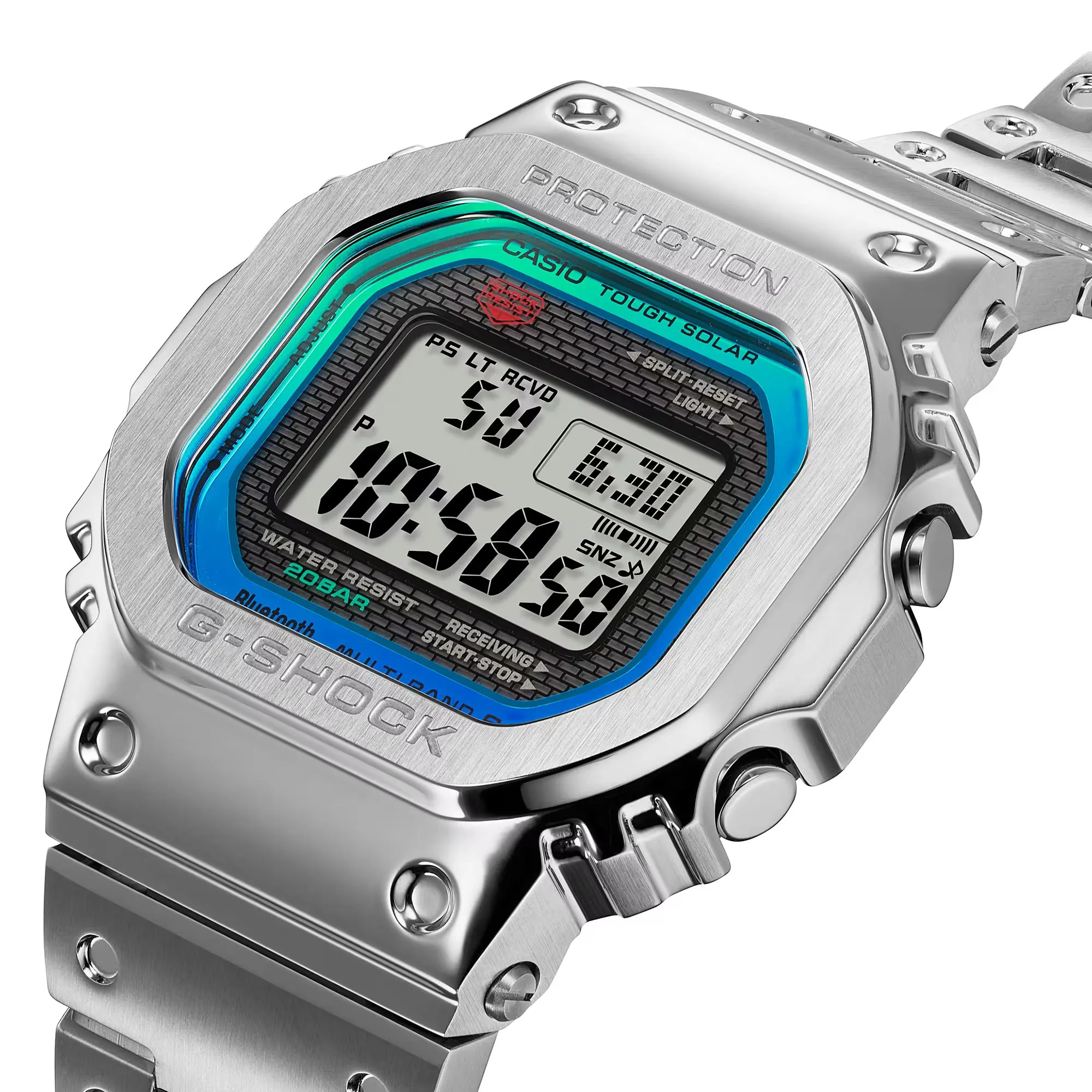 CASIO G-SHOCK GMWB5000PC-1 Bluetooth Polychromatic Rainbow Full Metal Solar Square Watch Steel