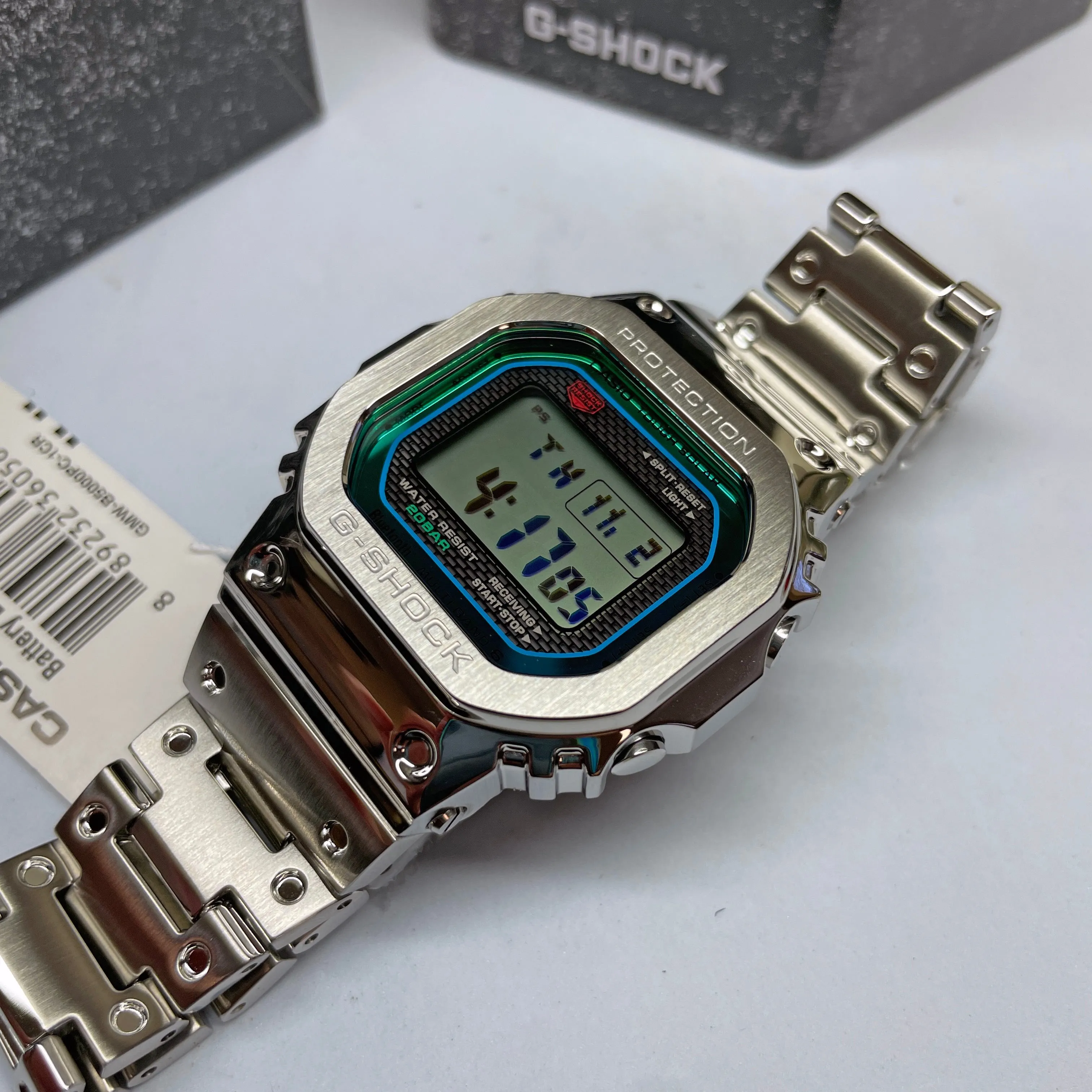 CASIO G-SHOCK GMWB5000PC-1 Bluetooth Polychromatic Rainbow Full Metal Solar Square Watch Steel