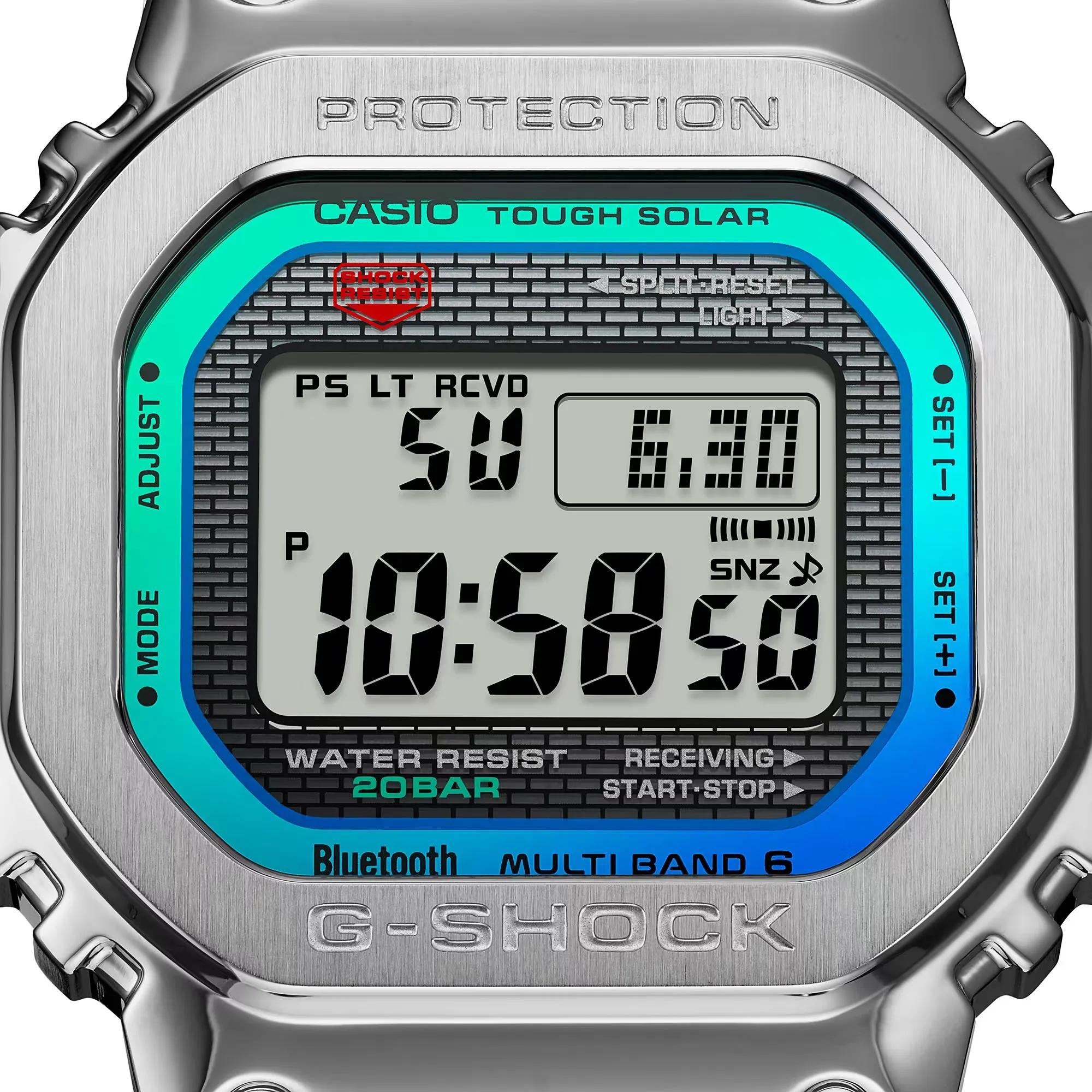 CASIO G-SHOCK GMWB5000PC-1 Bluetooth Polychromatic Rainbow Full Metal Solar Square Watch Steel