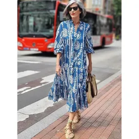 Casual V-Neck Printed Long Dress