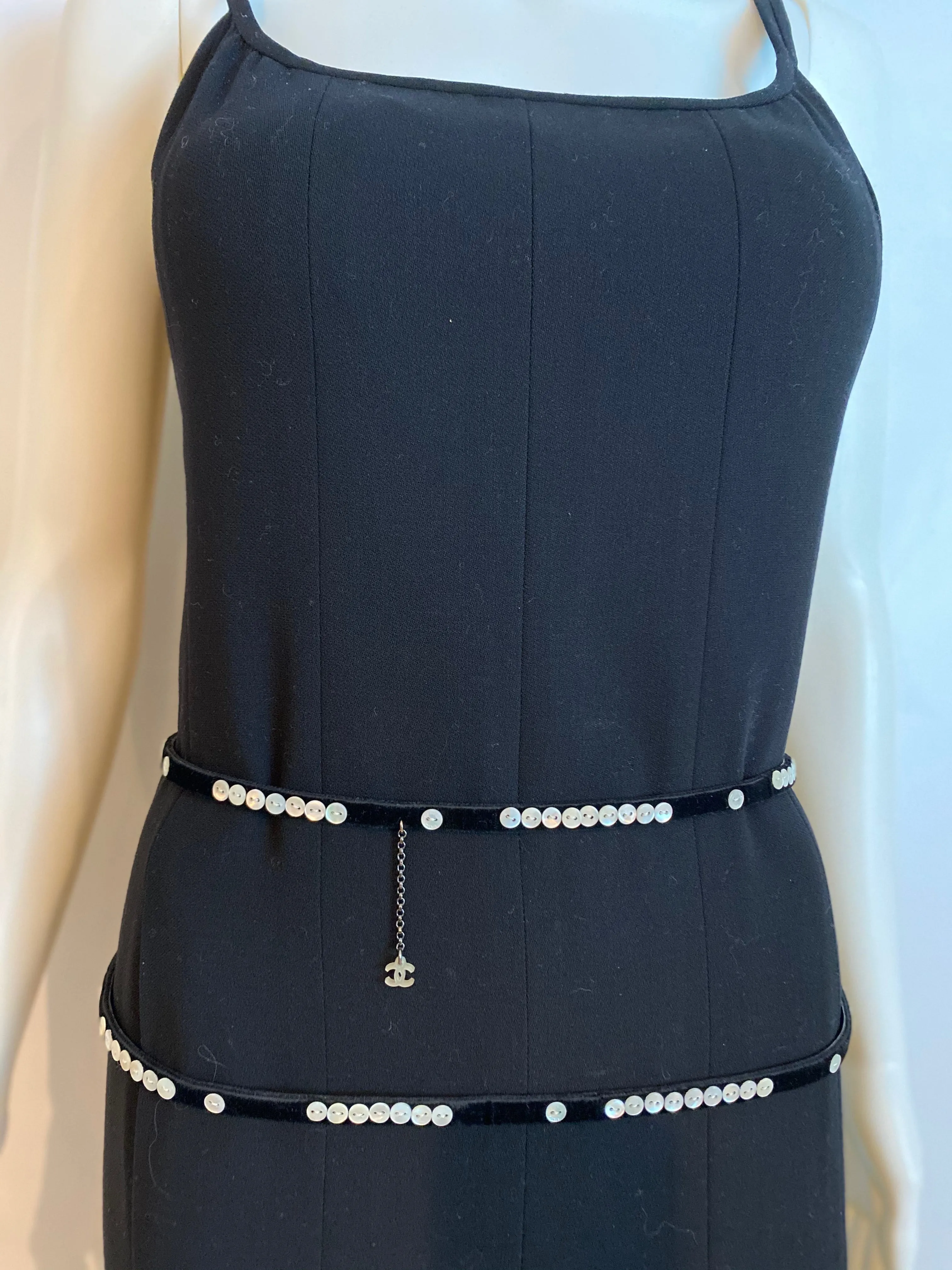 Chanel 03P, 2003 Spring extra long black buttons wrap around belt sz 80/32