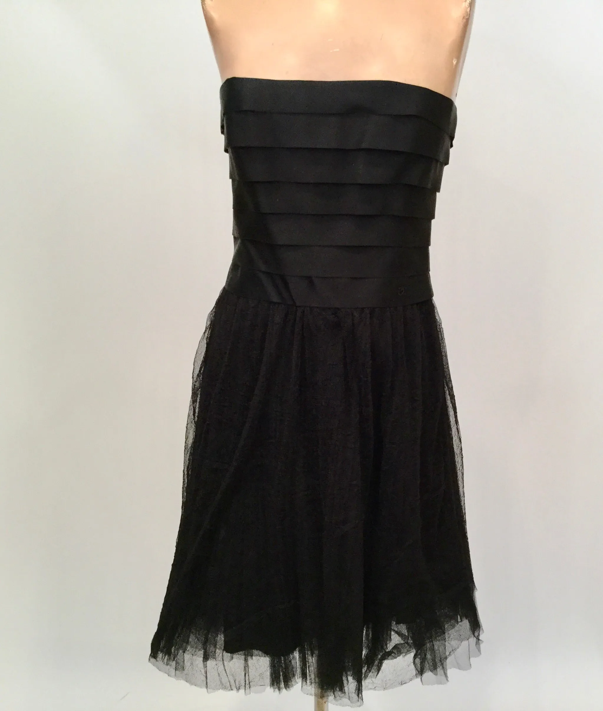 Chanel 06A, 2006 Fall Black Layer Lace Mini Tube Dress FR 38 US 4