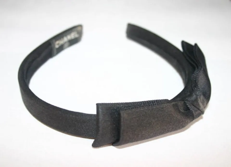 Chanel Black Satin Bow HeadBand Hair Accessory