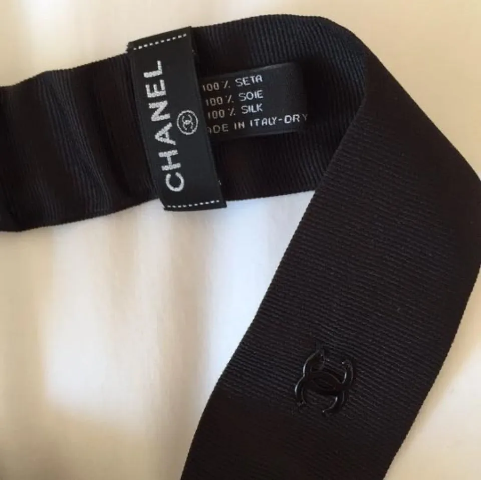 Chanel Black Silk grosgrain ribbon 2015 15A CC logo wide headband hair accessory