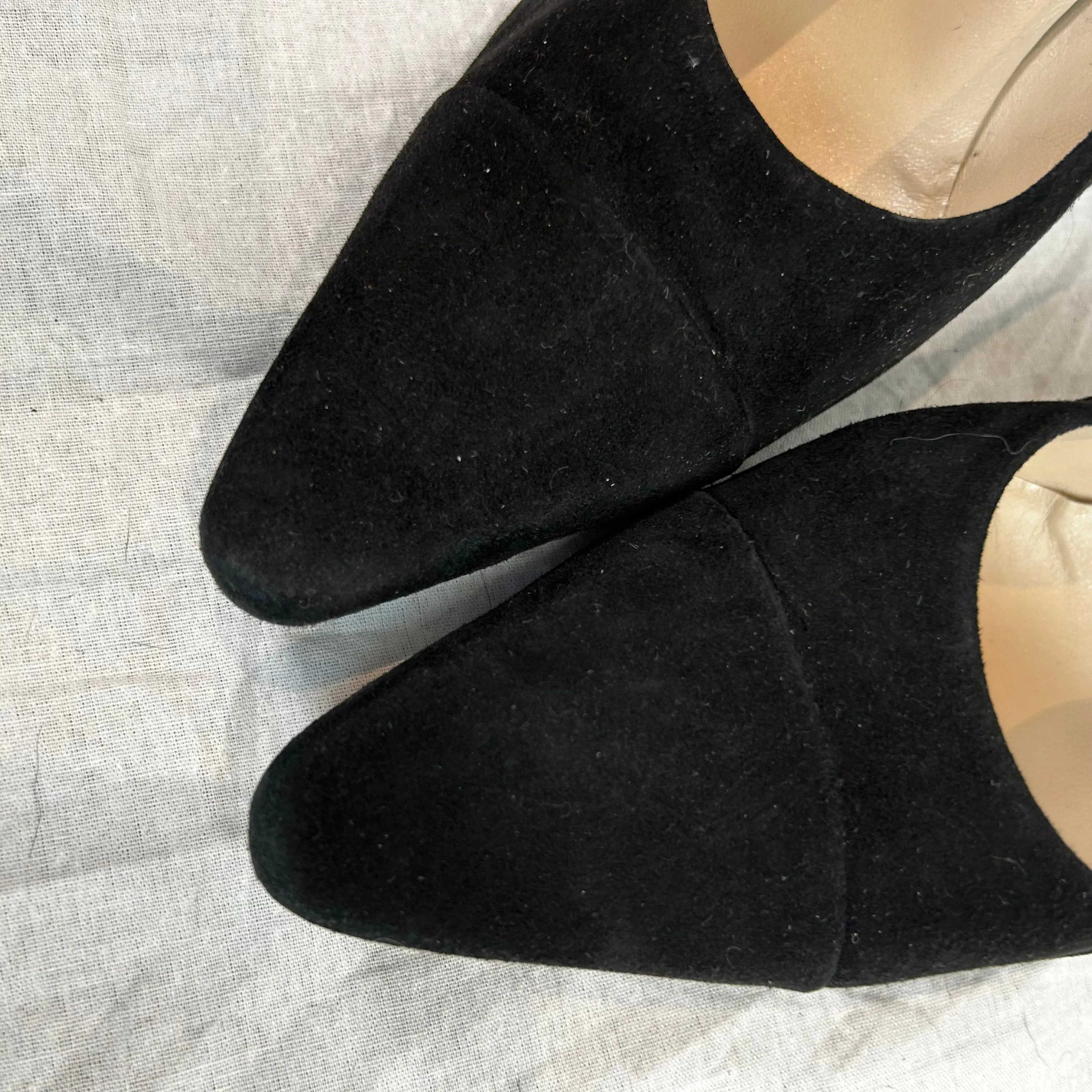 Chanel Black Suede Toecap Mid Heel Pumps 39