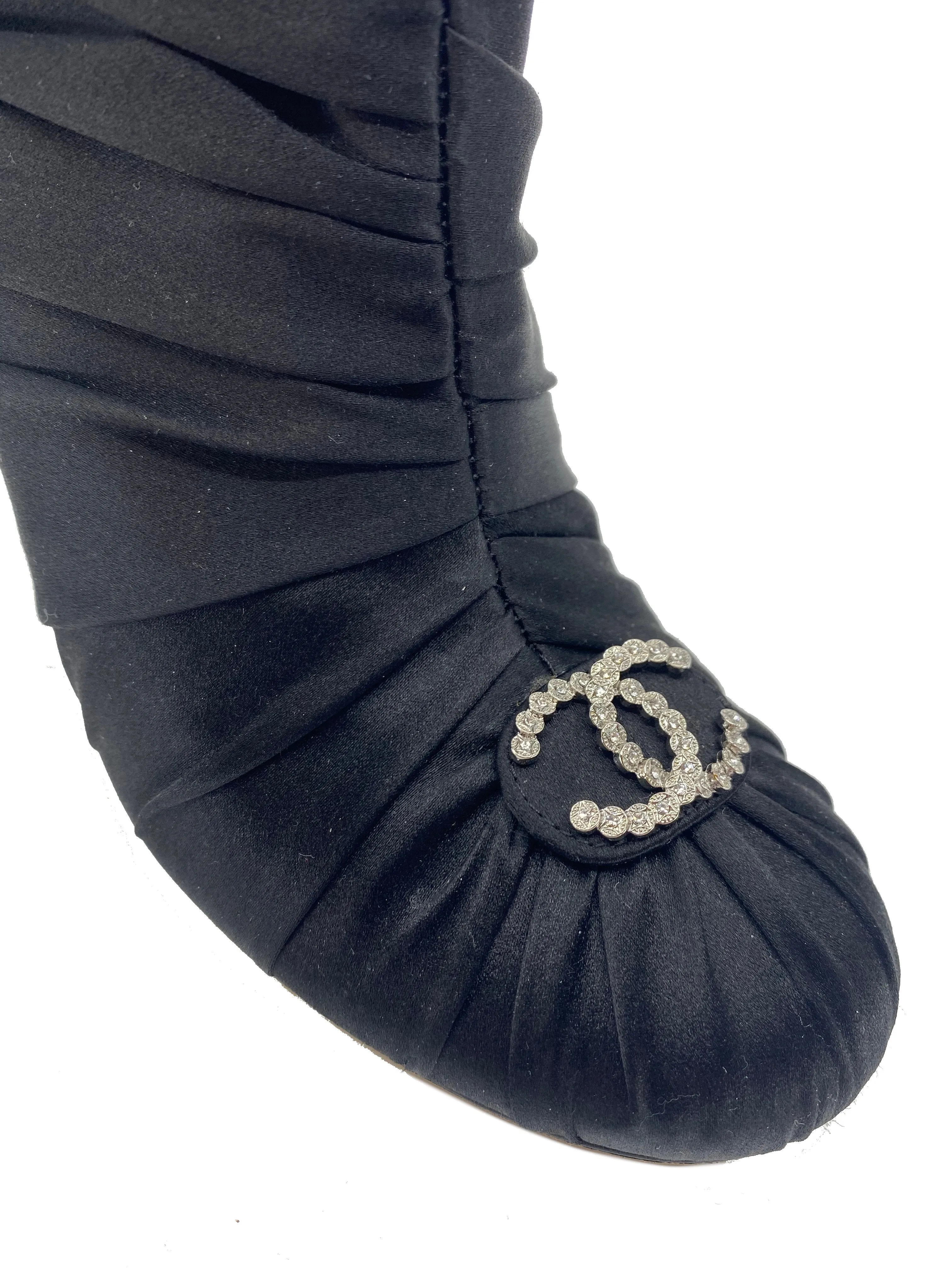 Chanel Ruched Satin CC Booties Size 6.5