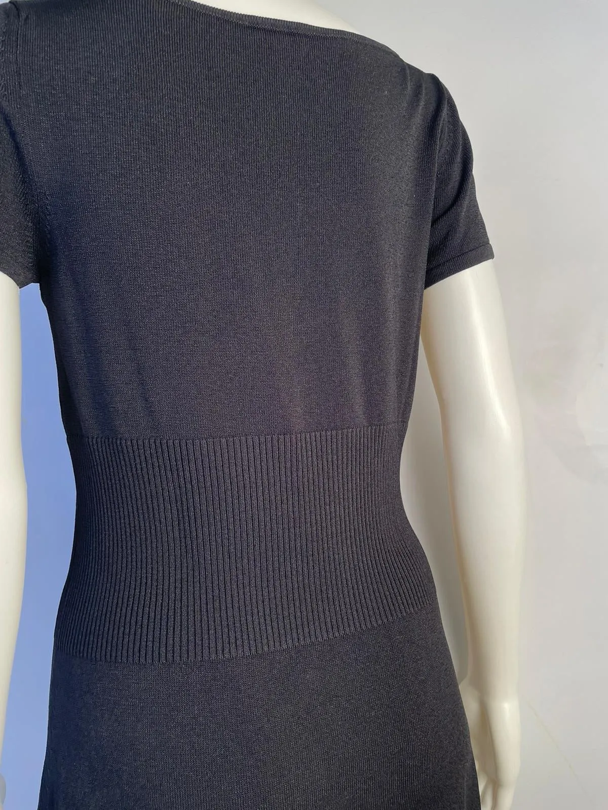 Chanel short sleeve black mid length dress FR 40