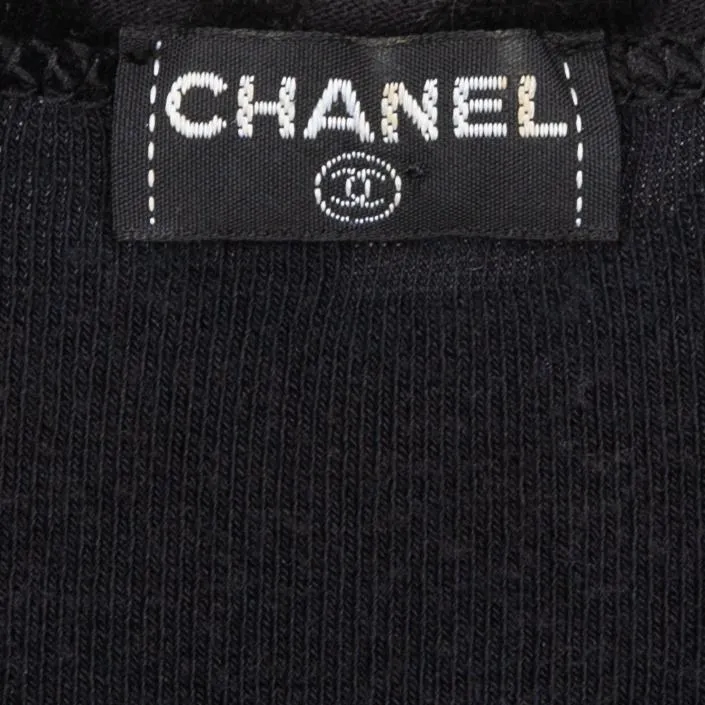 Chanel Spring 1996 Black Velour Logo Mini Dress