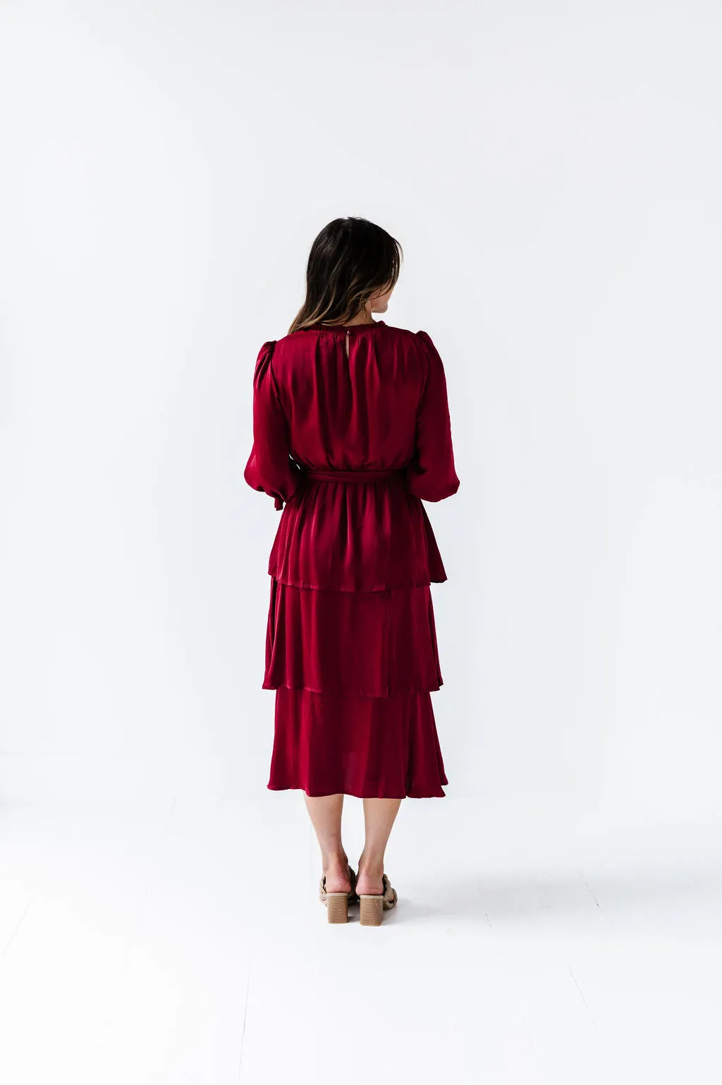 Clara Satin Dress in Burgundy