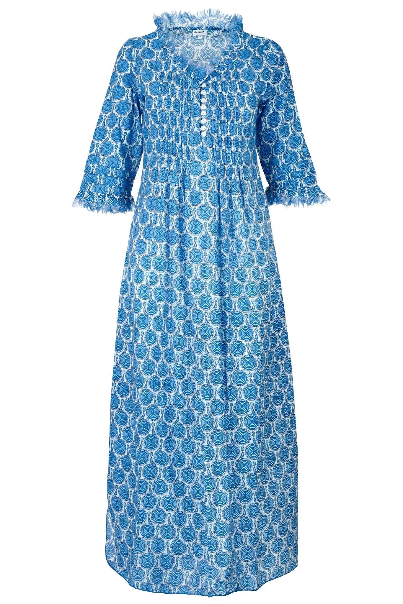 Cotton Annabel Maxi Dress in Blue & White Peacock Swirl