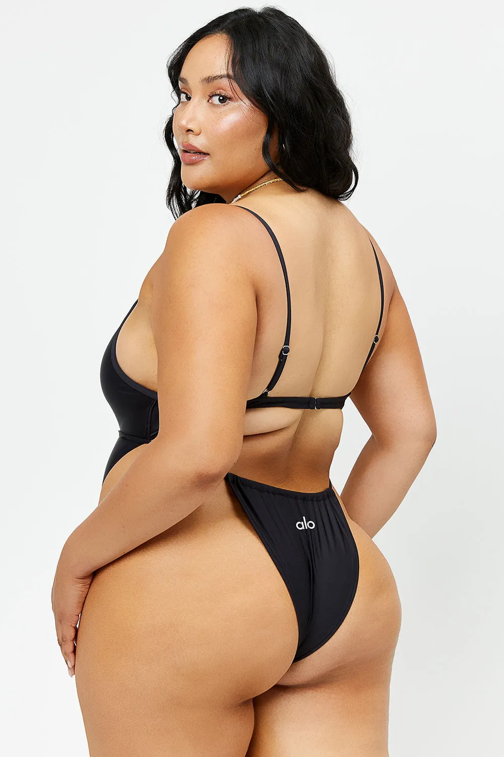 Croft Satin Cheeky One Piece Swimsuit - Black