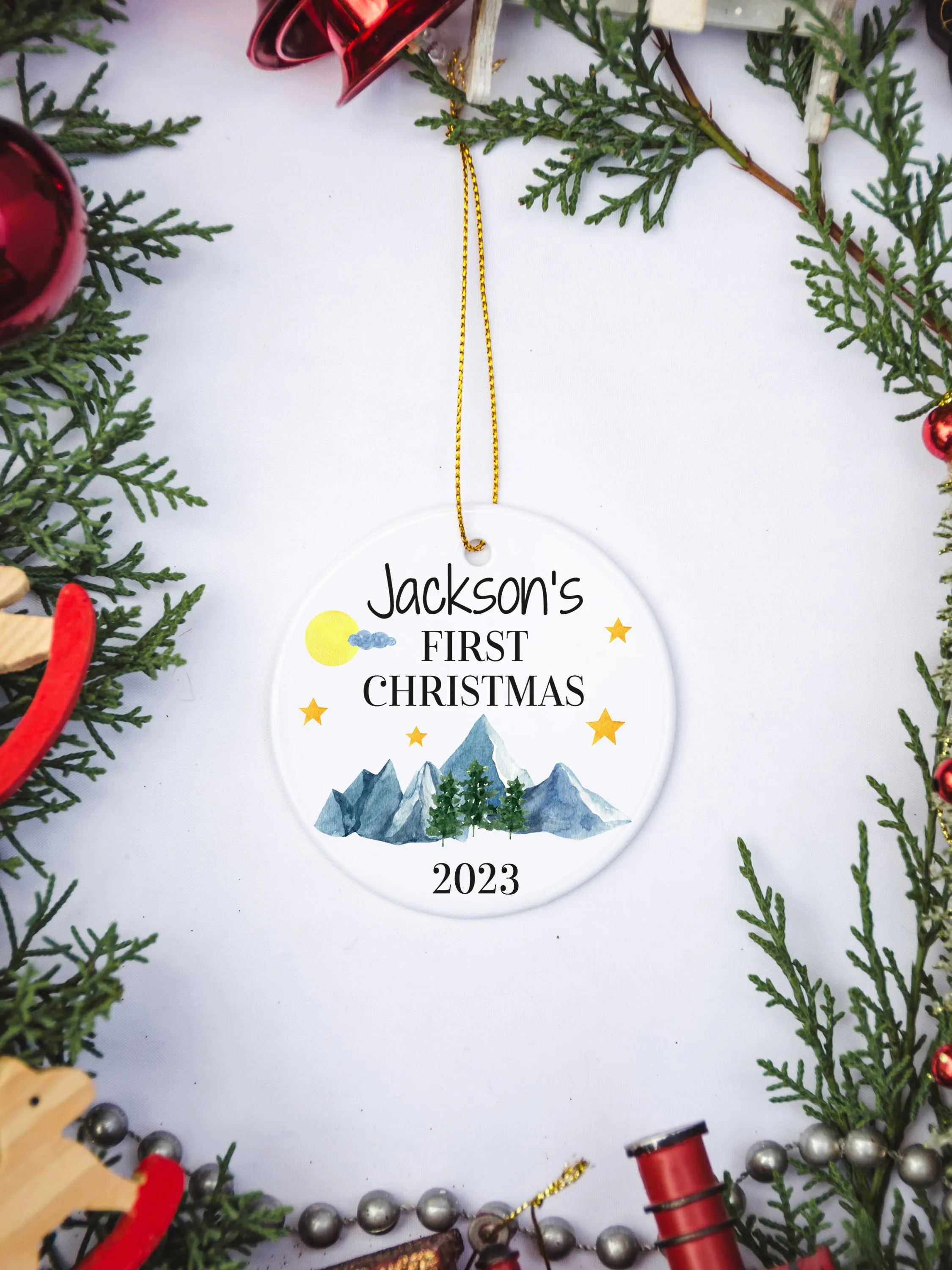 Custom Baby's First Christmas Mountains Ornament